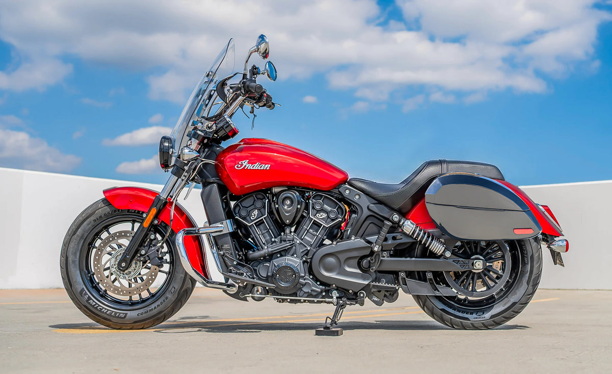 28L - Phantom Large Indian Scout Sixty Classic 2025+ Painted Motorcycle Hard Saddlebags Lifestyle @expand
