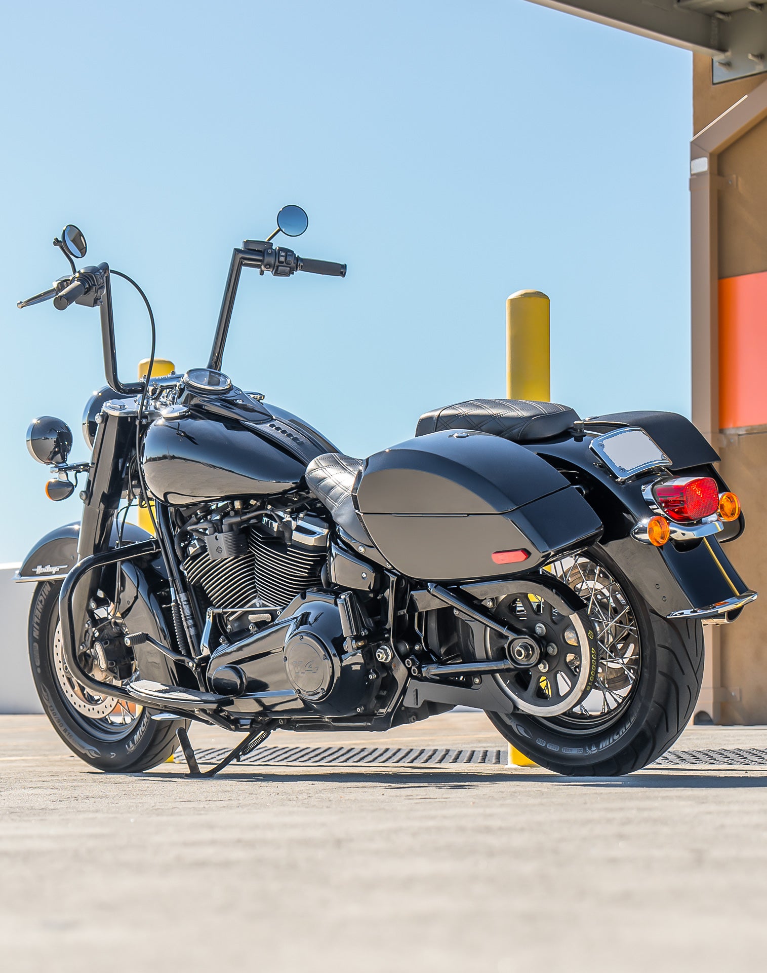 28L - Phantom Large Painted Motorcycle Hard Saddlebags For Harley Softail Heritage FLHC/S Lifestyle