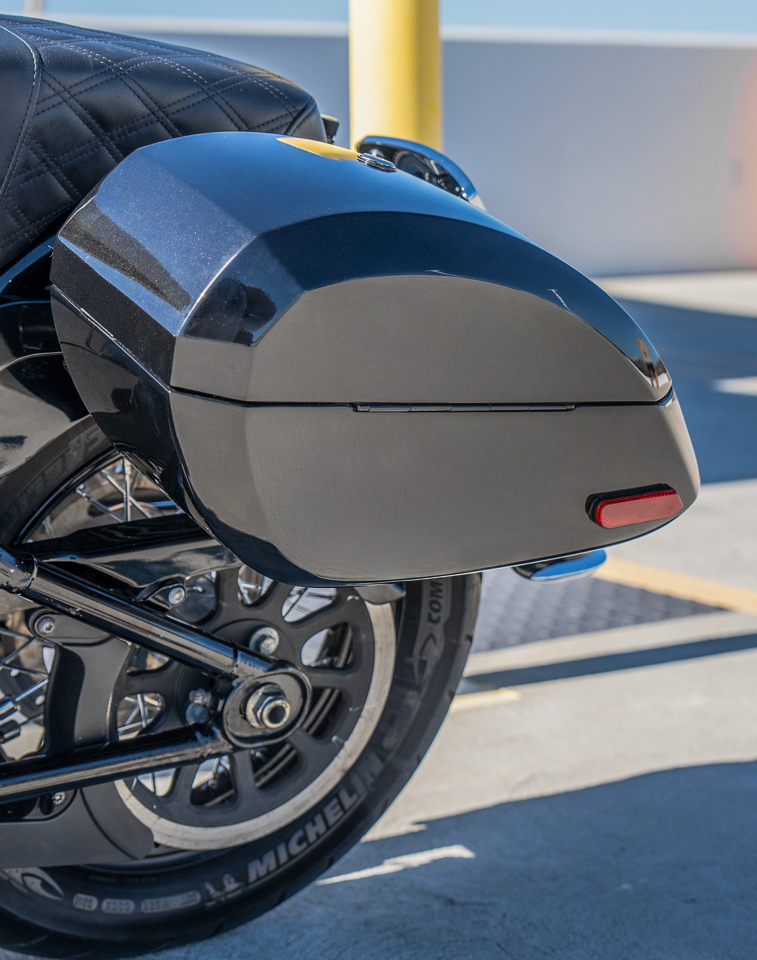 28L - Phantom Large Painted Motorcycle Hard Saddlebags For Harley Softail Heritage FLHC/S Lifestyle