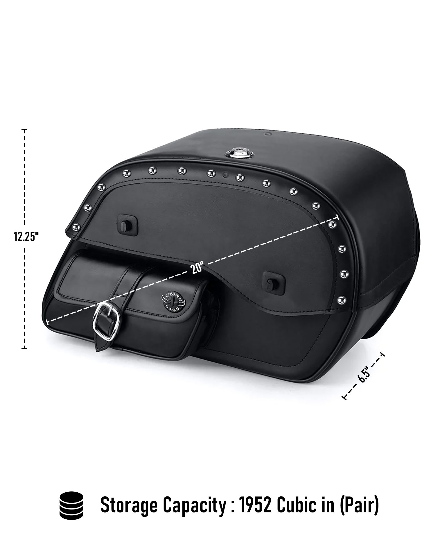 Viking Side Pocket Large Studded Victory High Ball Leather Motorcycle Saddlebags Weather Resistant Bags Comes in Pair