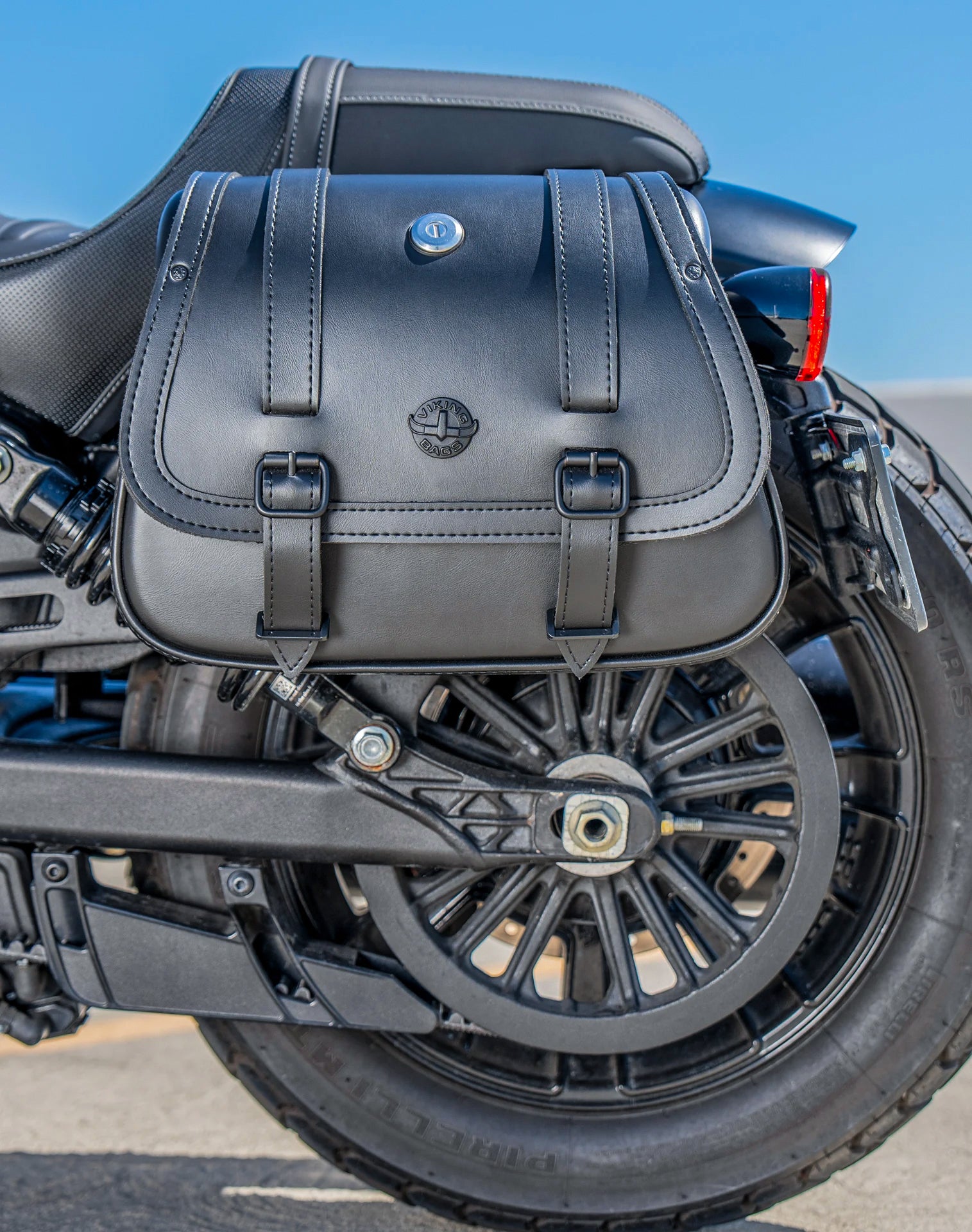 25L - SpiritBlade Medium Indian Scout Bobber Sixty Leather Motorcycle Saddlebags Vertical Lifestyle