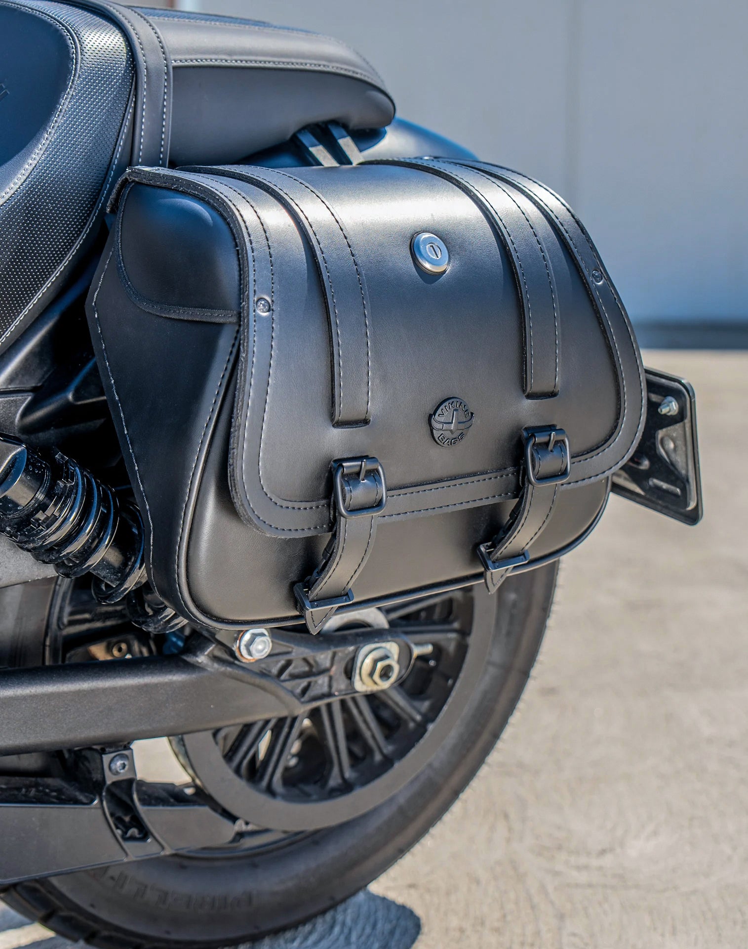 25L - SpiritBlade Medium Indian Scout Bobber Twenty Leather Motorcycle Saddlebags Vertical Lifestyle