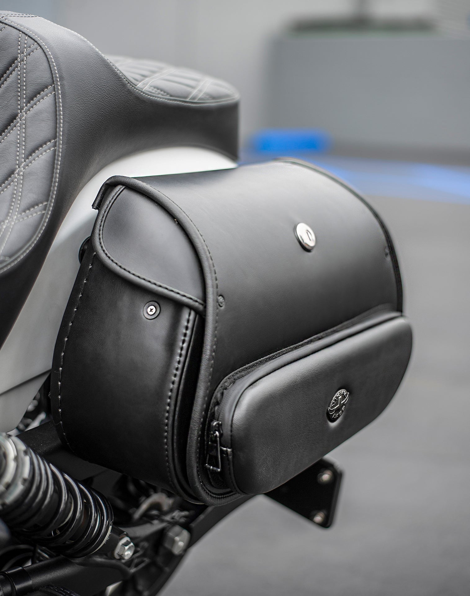 12L - Tomahawk Small Indian Scout Sixty Leather Motorcycle Solo Saddlebag Lifestyle