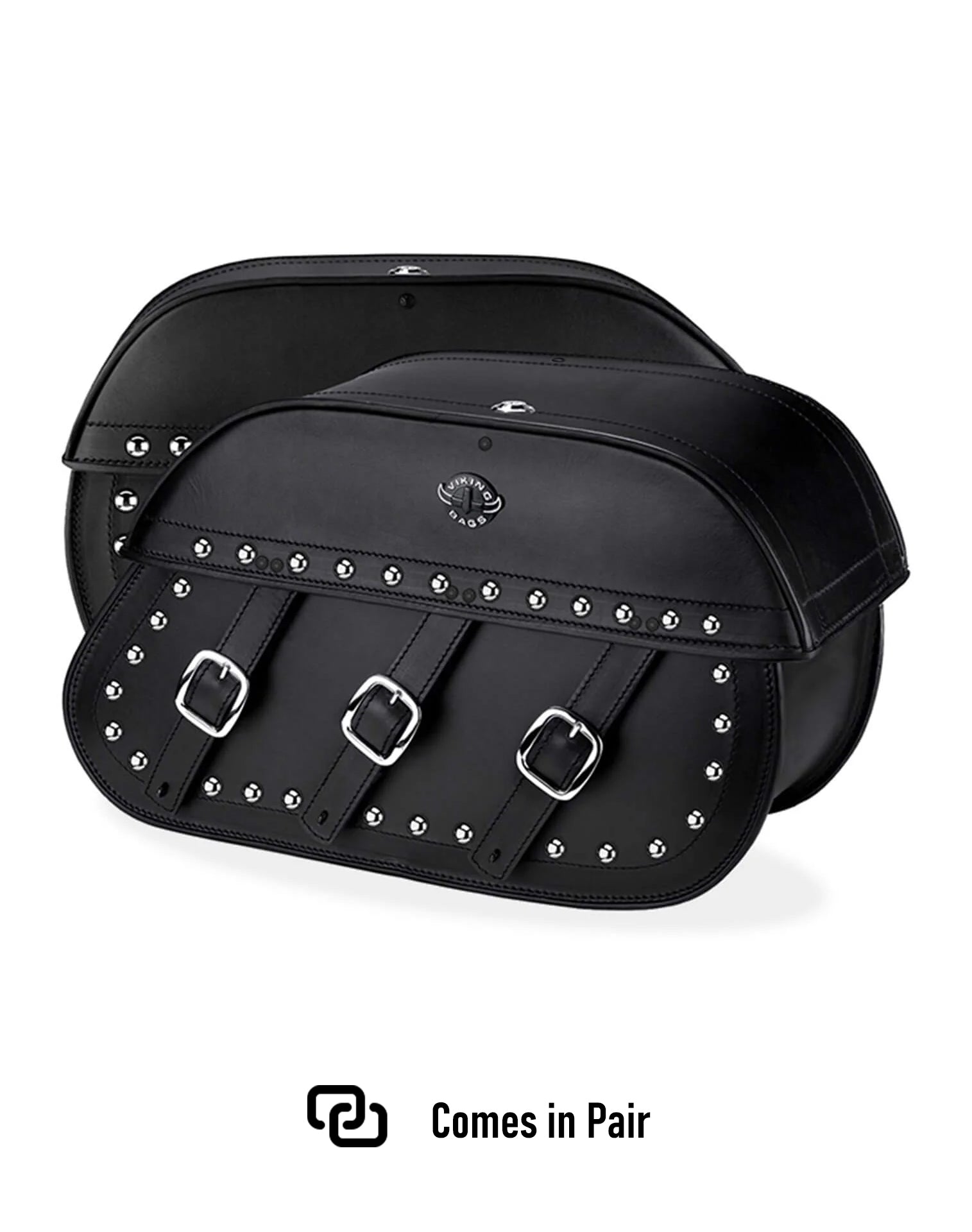 Viking Trianon Extra Large Victory High Ball Studded Leather Motorcycle Saddlebags Weather Resistant Bags Comes in Pair