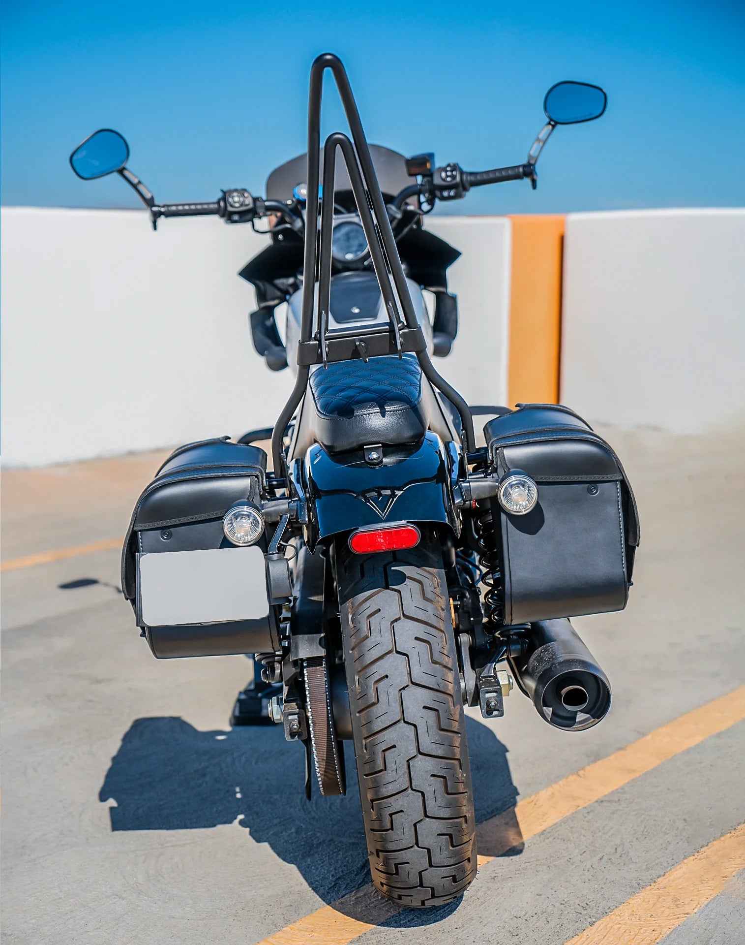 14L - Viper Medium Shock Cutout Harley Nightster RH975/S Leather Motorcycle Saddlebags Lifestyle