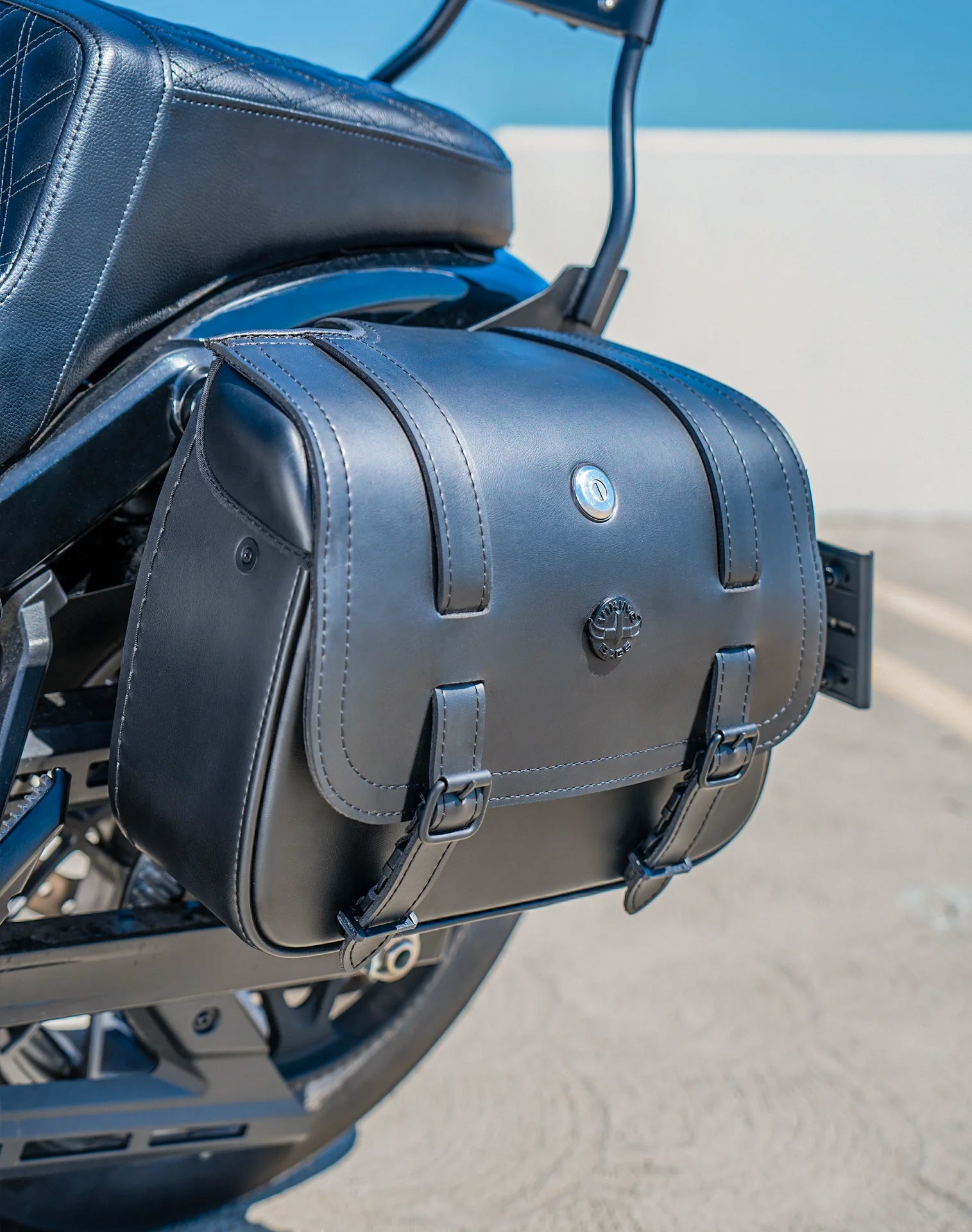 14L - Viper Medium Shock Cutout Harley Nightster RH975/S Leather Motorcycle Saddlebags Lifestyle