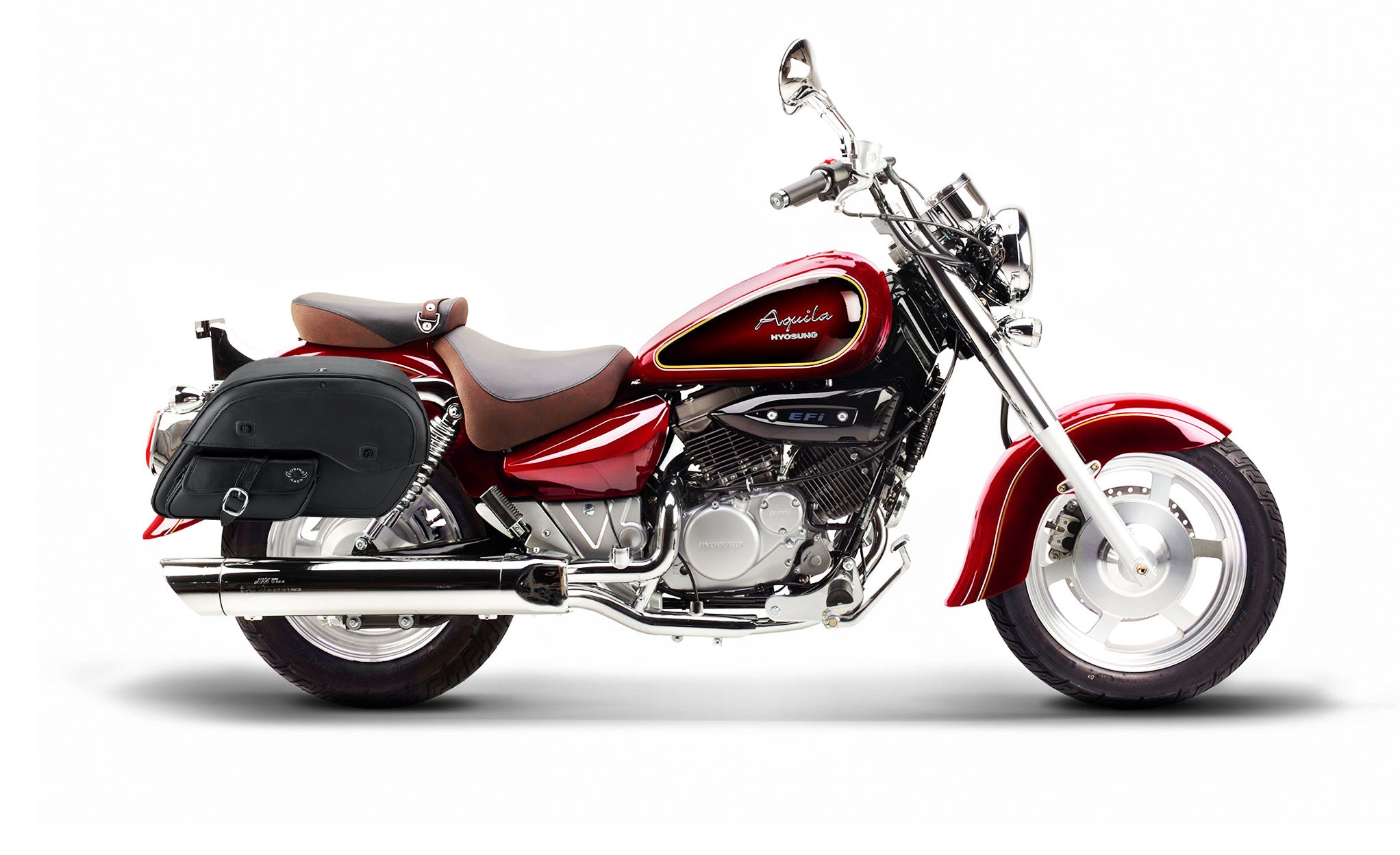 Viking Essential Side Pocket Large Hyosung Aquila Gv 250 Leather Motorcycle Saddlebags on Bike Photo @expand