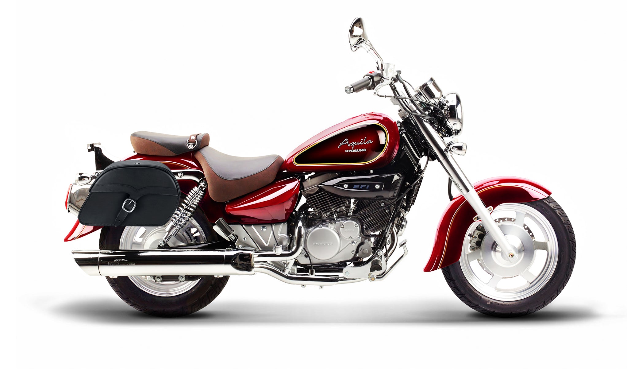 Viking Vintage Medium Hyosung Aquila Gv 250 Leather Motorcycle Saddlebags on Bike Photo @expand