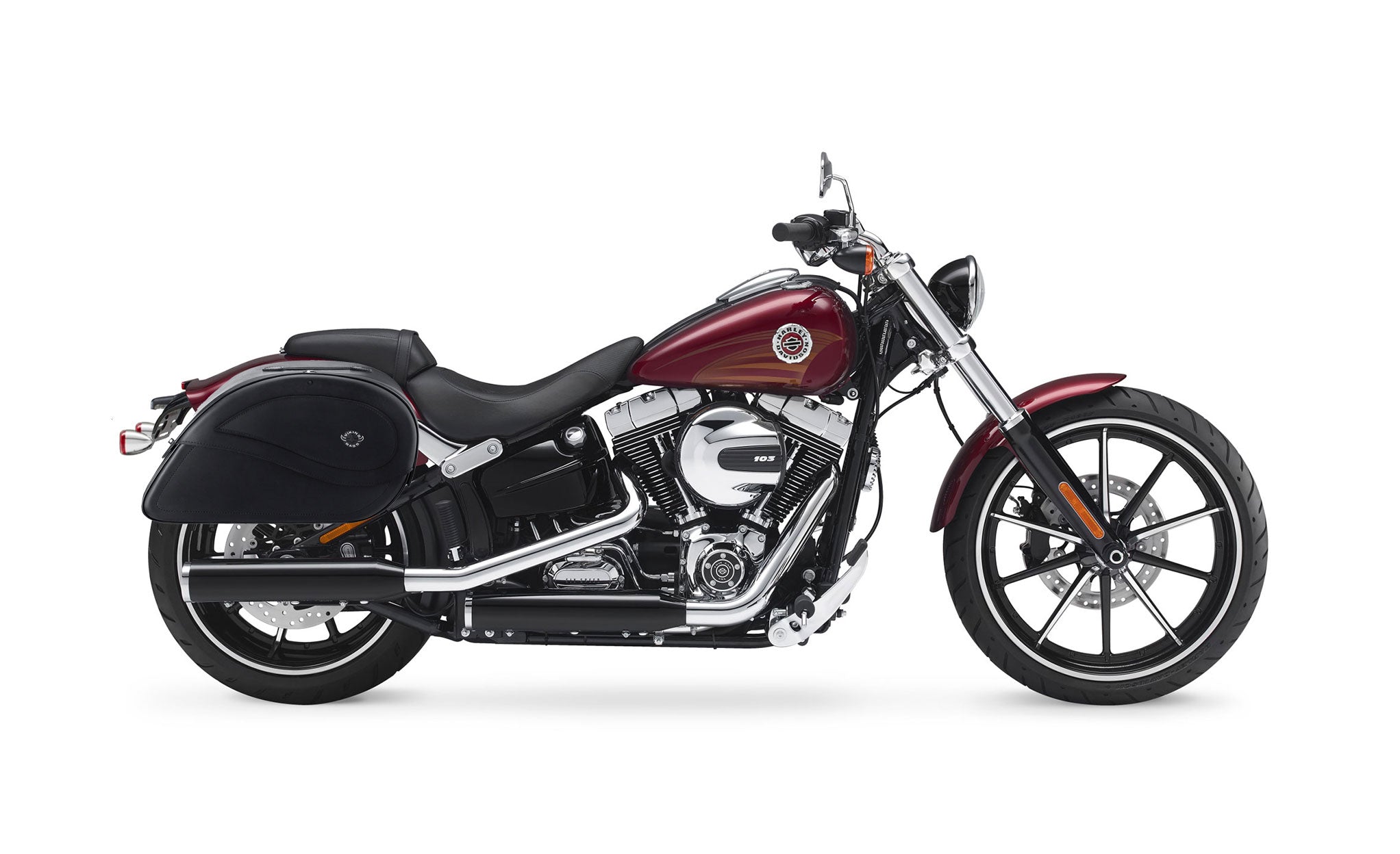 Viking Ultimate Large Leather Motorcycle Saddlebags For Harley Davidson Softail Breakout Fxsb on Bike Photo @expand