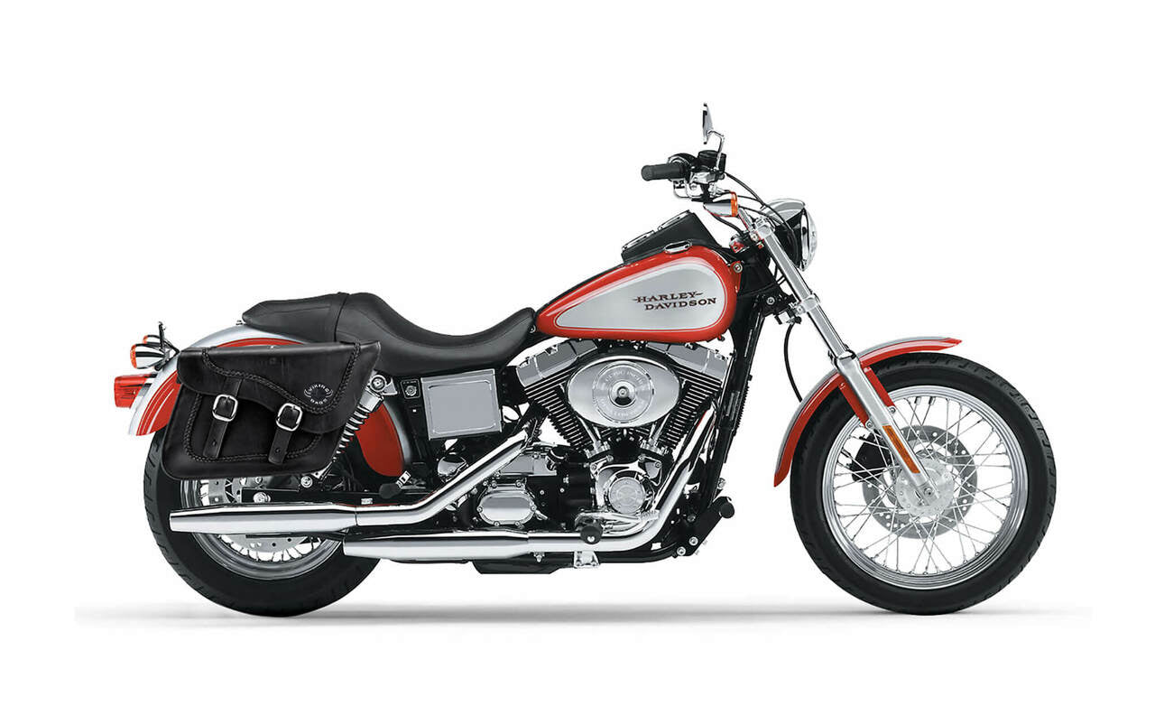 Viking Americano Braided Large Leather Motorcycle Saddlebags For Harley Dyna Low Rider Fxdl I on Bike Photo @expand