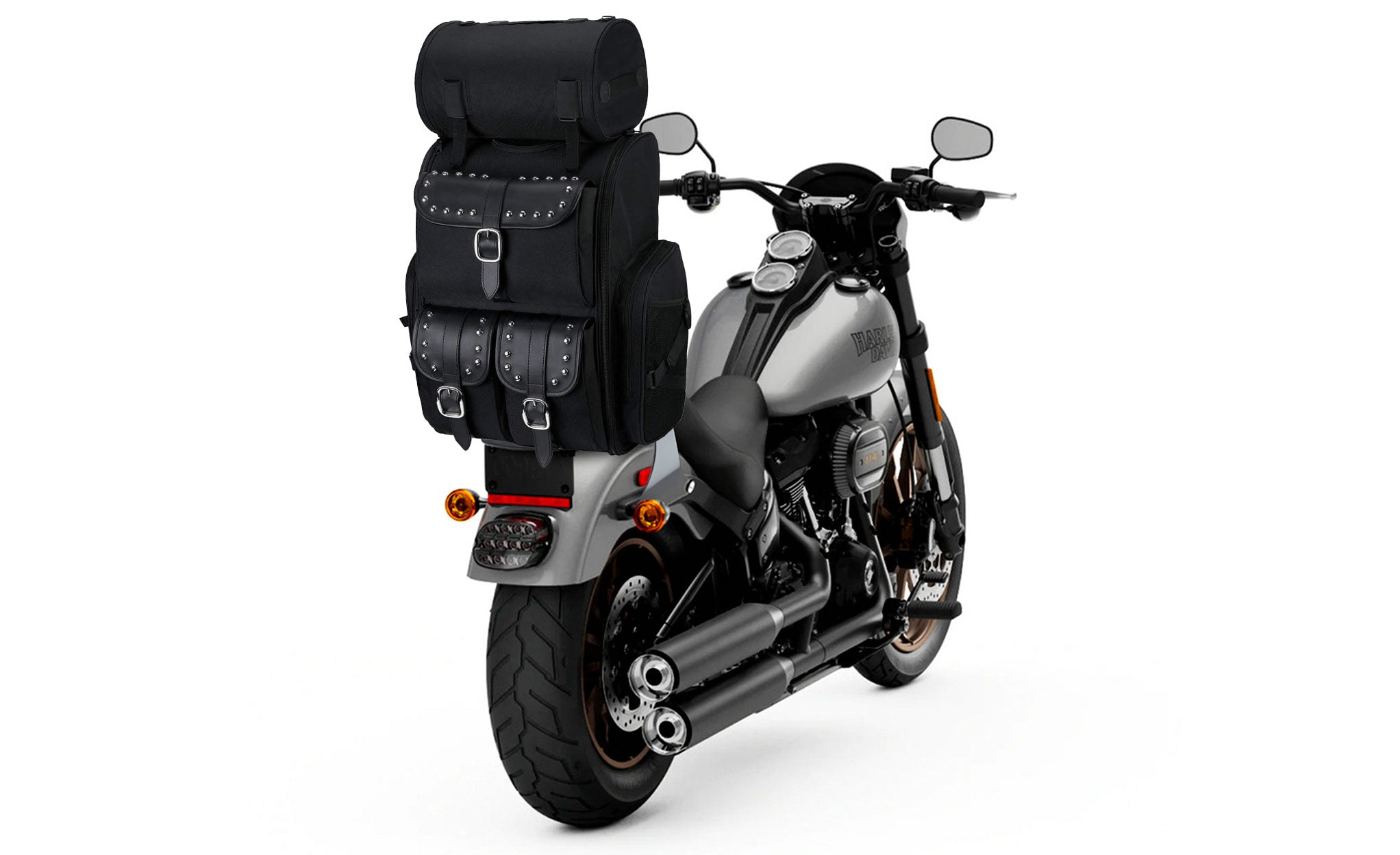 Viking Highway Extra Large Studded Motorcycle Sissy Bar Bag Bag on Bike View @expand