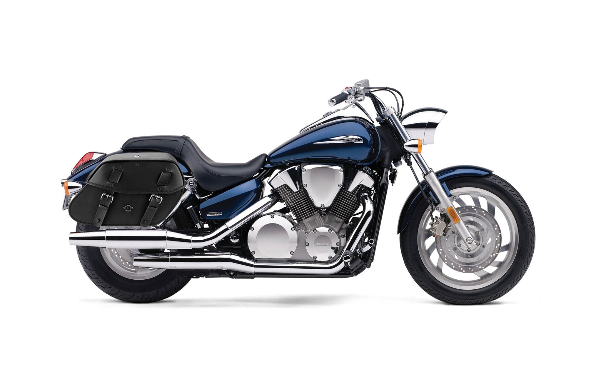 Viking Odin Large Honda Vtx 1300 C Leather Motorcycle Saddlebags on Bike Photo @expand