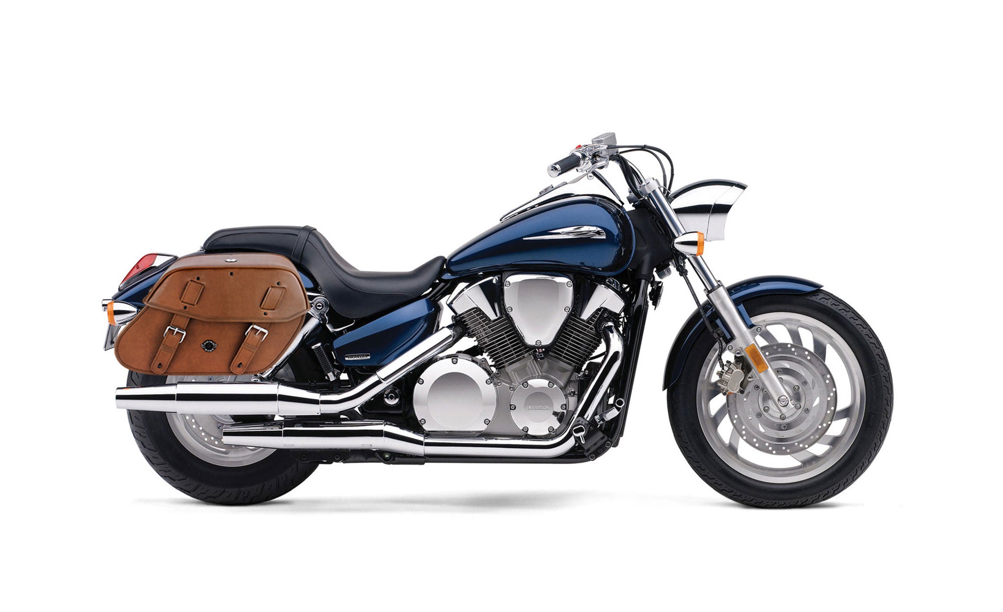 Viking Odin Brown Large Honda Vtx 1300 C Leather Motorcycle Saddlebags on Bike Photo @expand
