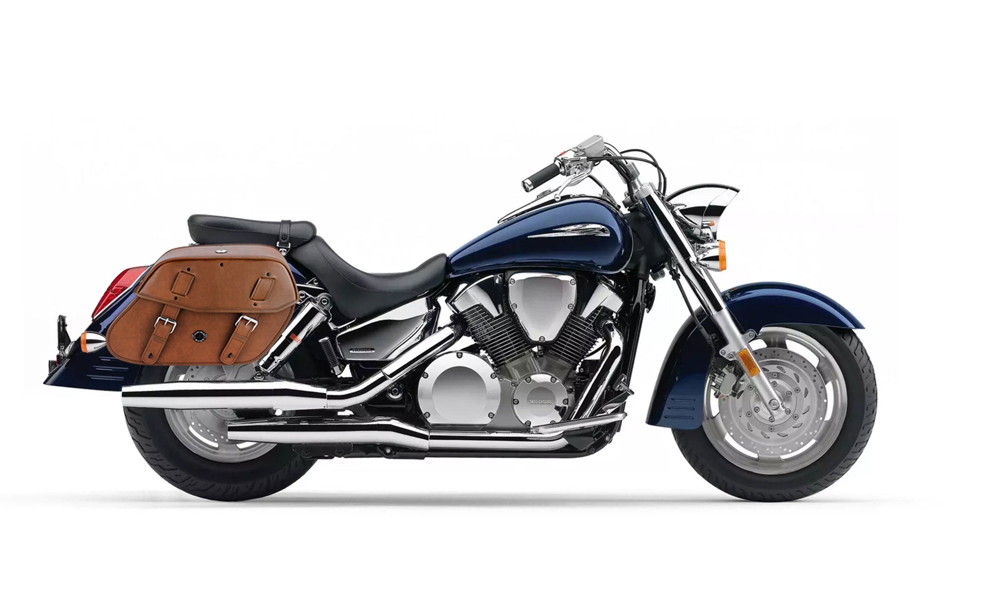 Viking Odin Brown Large Honda Vtx 1300 R Retro Leather Motorcycle Saddlebags on Bike Photo @expand