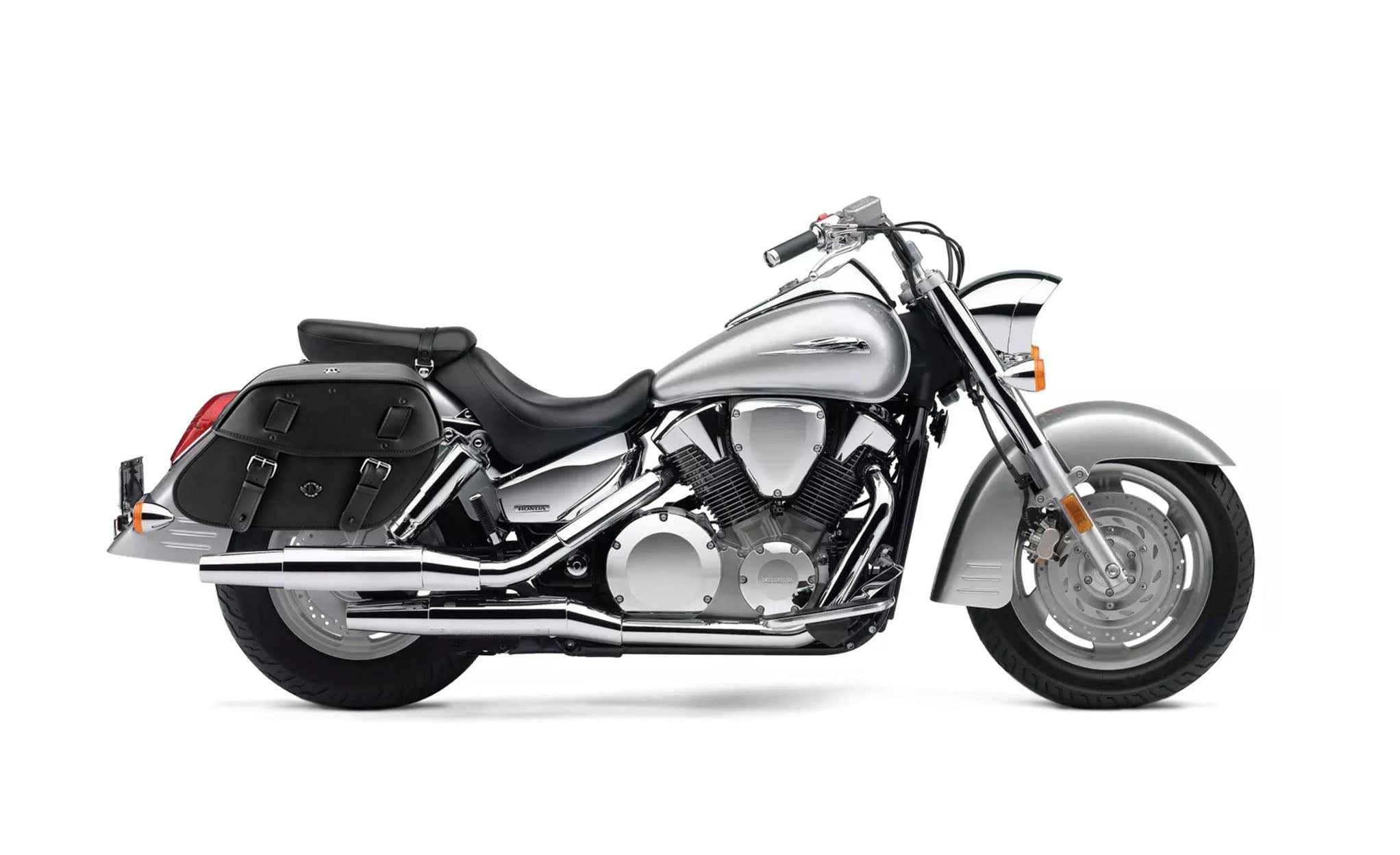 Viking Odin Large Honda Vtx 1300 S Leather Motorcycle Saddlebags on Bike Photo @expand