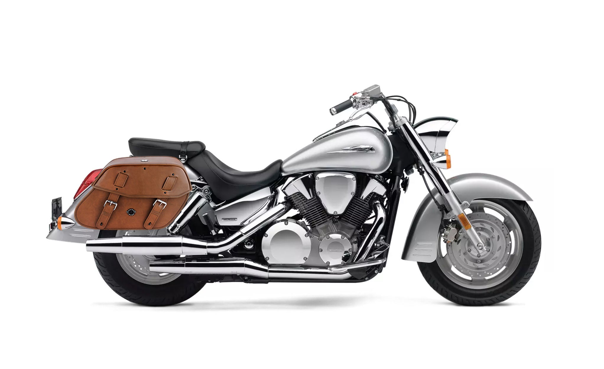 Viking Odin Brown Large Honda Vtx 1300 S Leather Motorcycle Saddlebags on Bike Photo @expand
