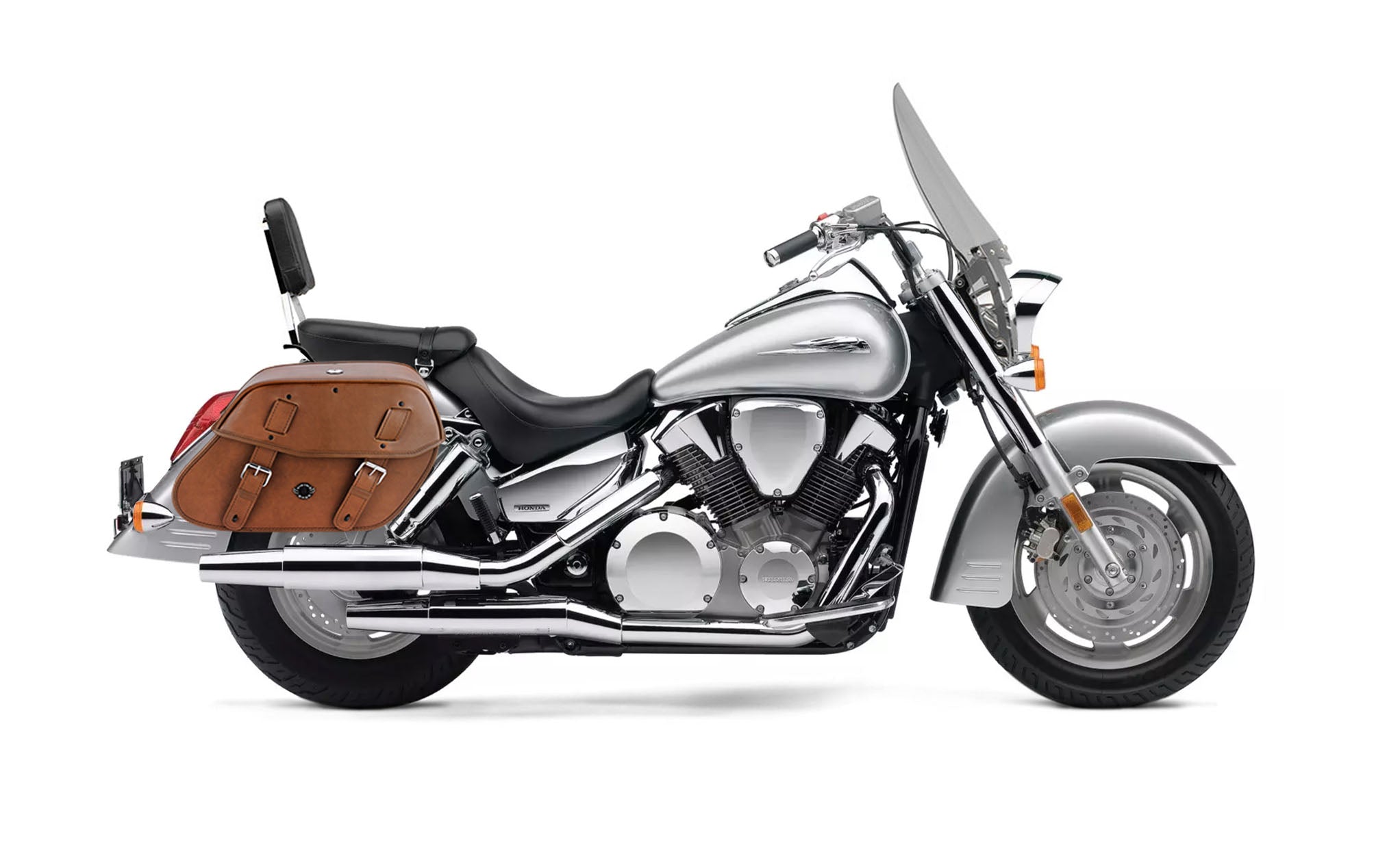 Viking Odin Brown Large Honda Vtx 1300 T Tourer Leather Motorcycle Saddlebags on Bike Photo @expand