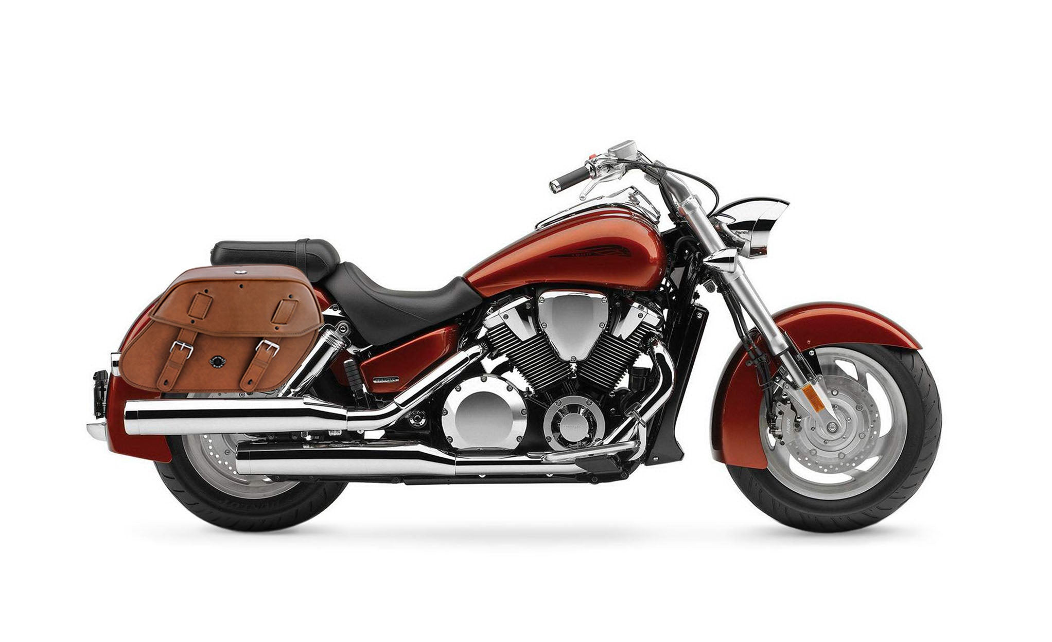 Viking Odin Brown Large Honda Vtx 1800 N Leather Motorcycle Saddlebags on Bike Photo @expand