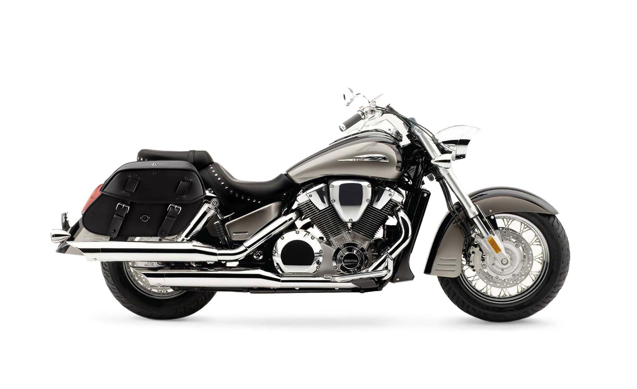 Viking Odin Large Honda Vtx 1800 S Leather Motorcycle Saddlebags on Bike Photo @expand