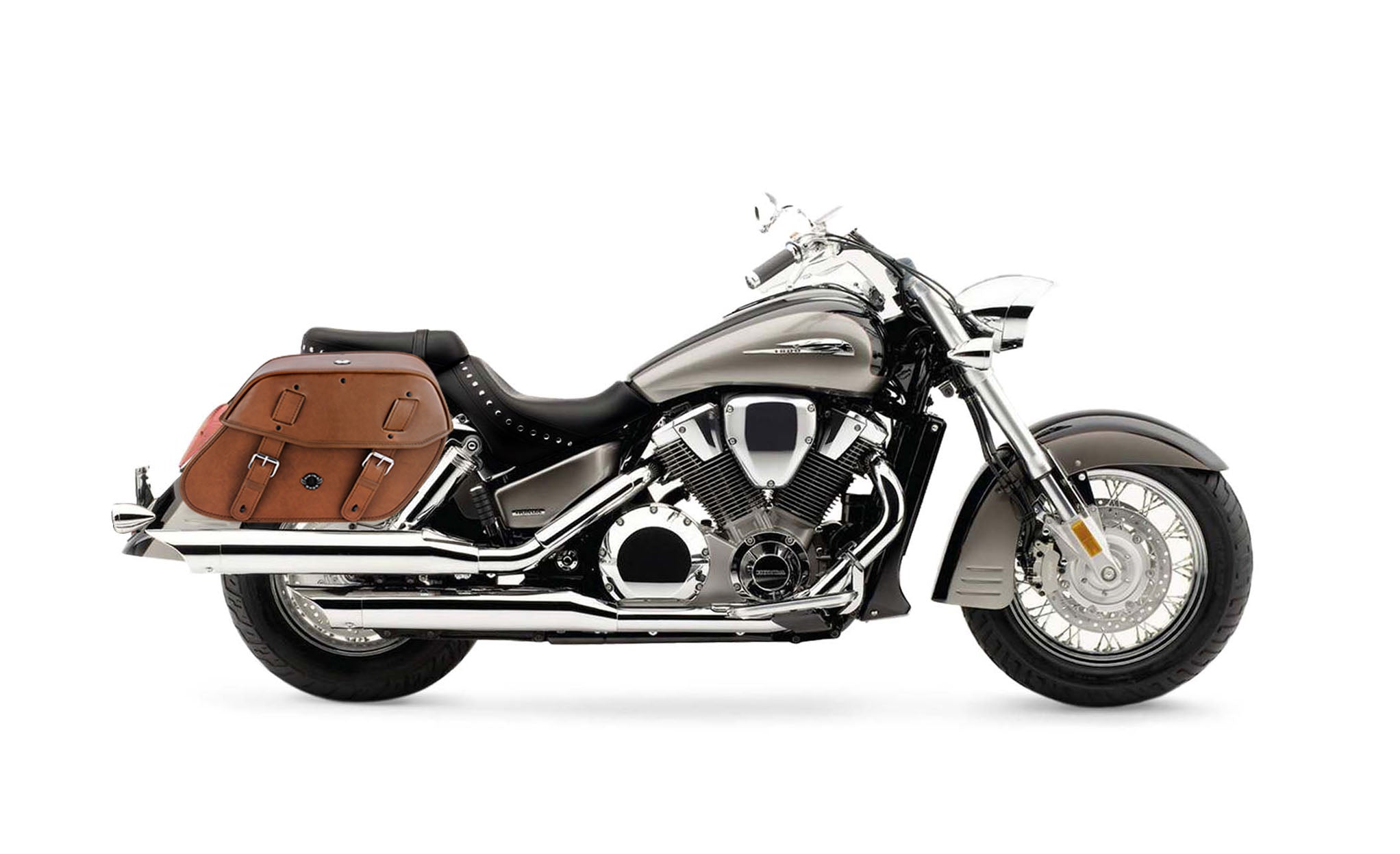 Viking Odin Brown Large Honda Vtx 1800 S Leather Motorcycle Saddlebags on Bike Photo @expand