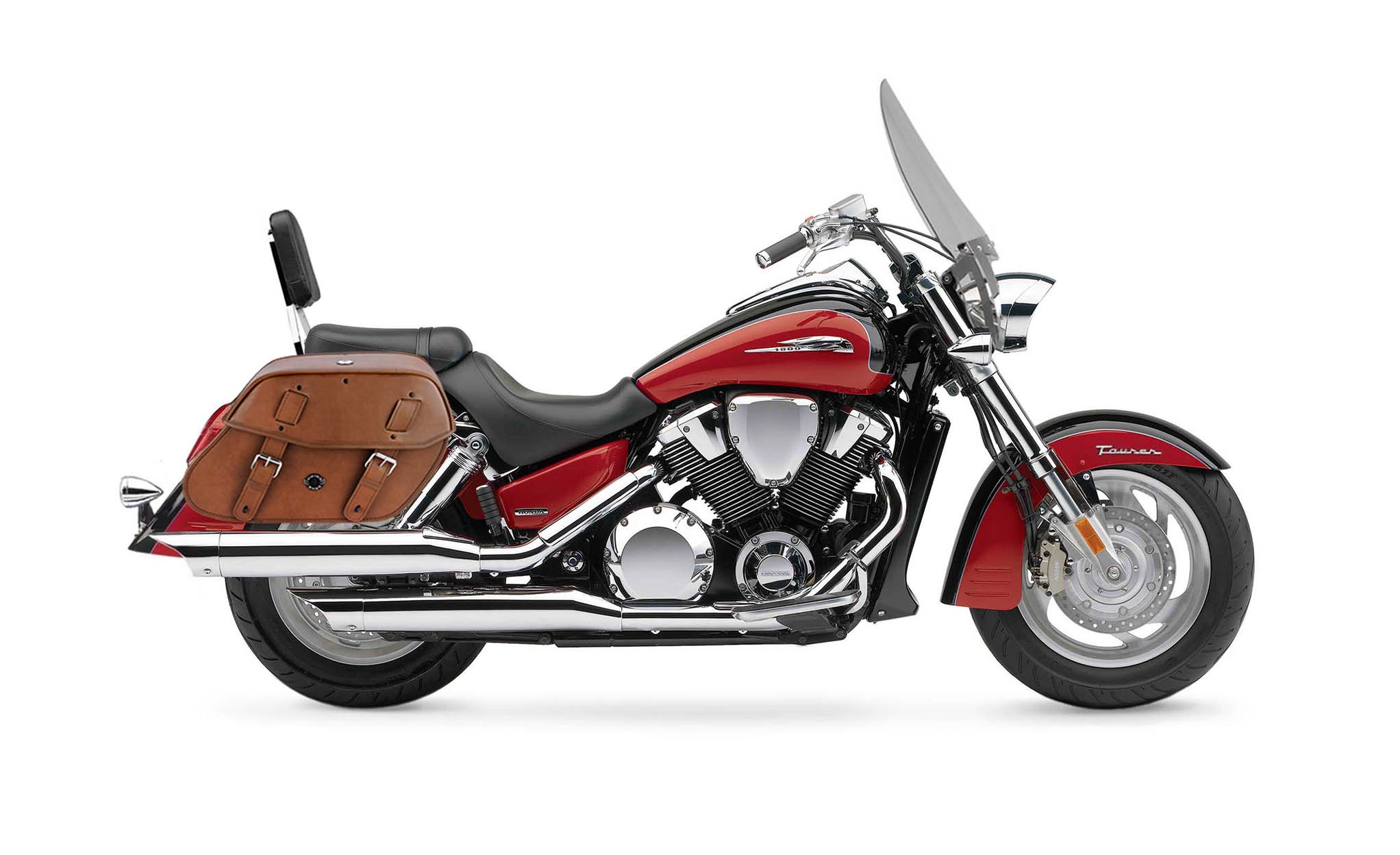 Viking Odin Brown Large Honda Vtx 1800 T Tourer Leather Motorcycle Saddlebags on Bike Photo @expand