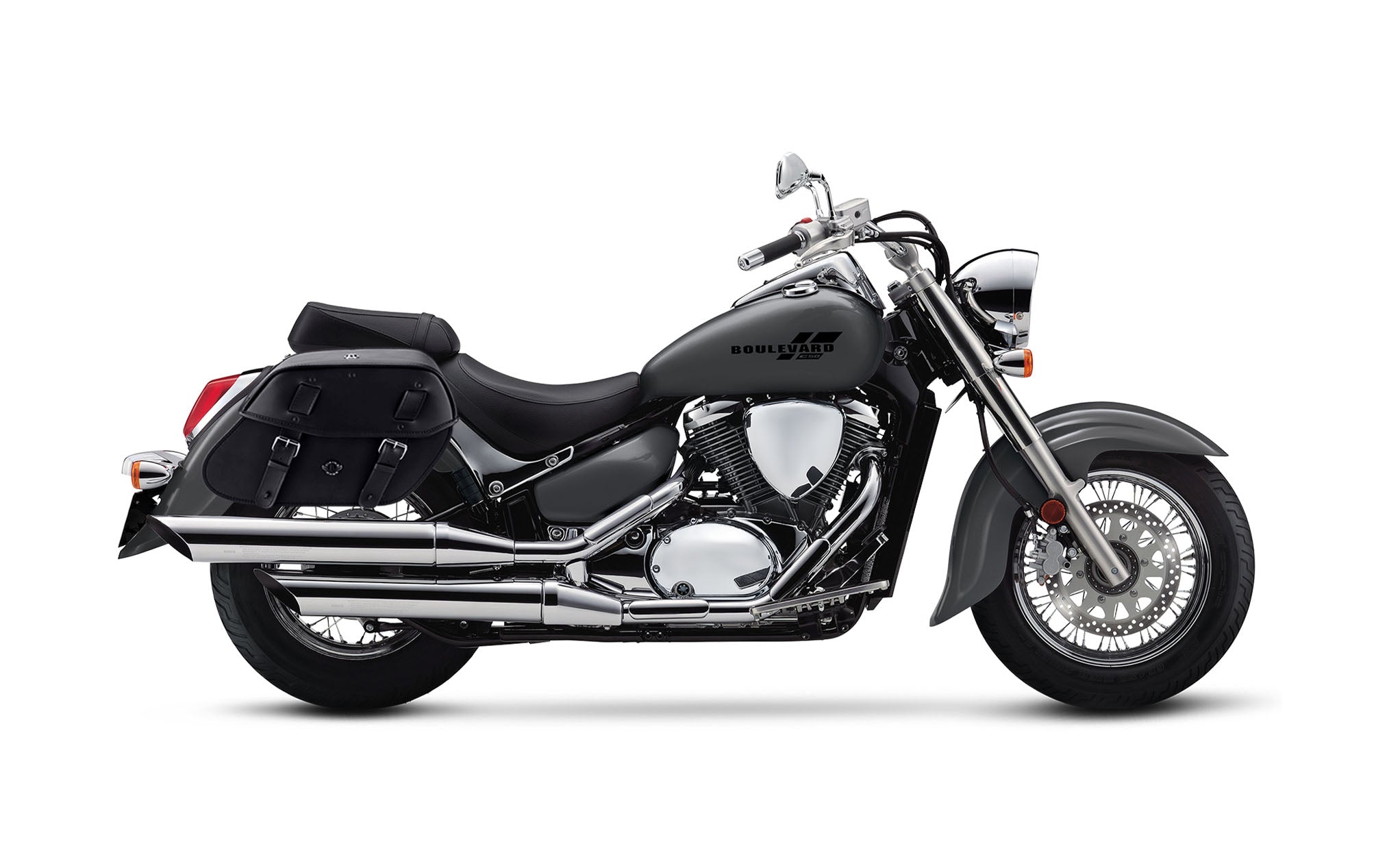 Viking Odin Large Suzuki Boulevard C50 Vl800 Leather Motorcycle Saddlebags on Bike Photo @expand