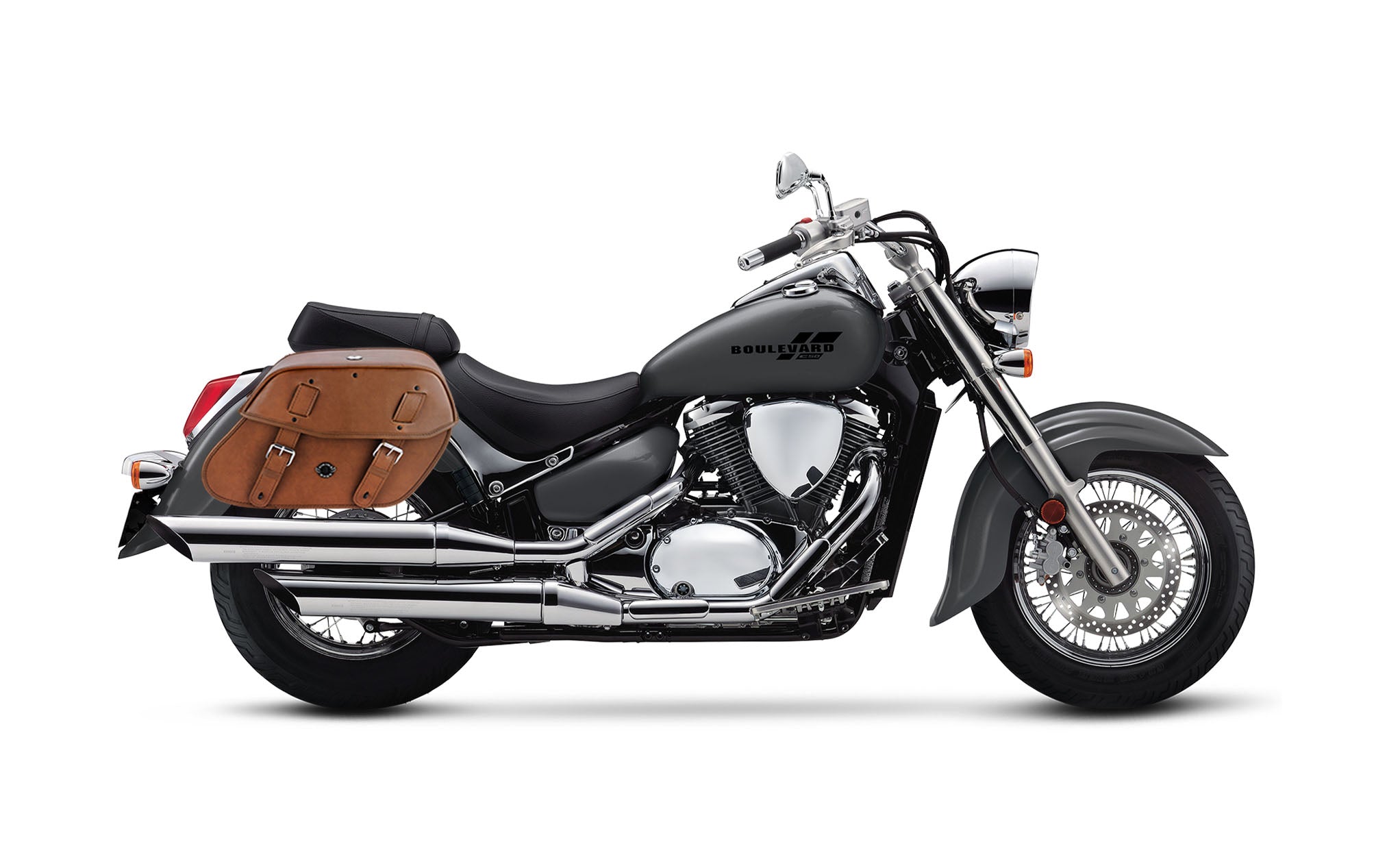 Viking Odin Brown Large Suzuki Boulevard C50 Vl800 Leather Motorcycle Saddlebags on Bike Photo @expand