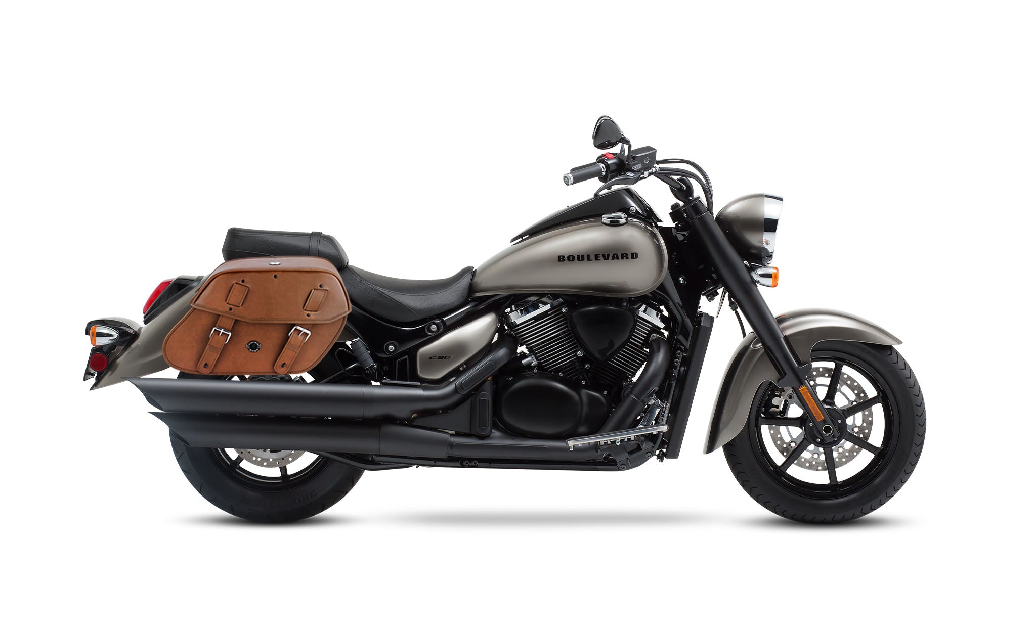 Viking Odin Brown Large Suzuki Boulevard C90 Vl1500 Leather Motorcycle Saddlebags on Bike Photo @expand