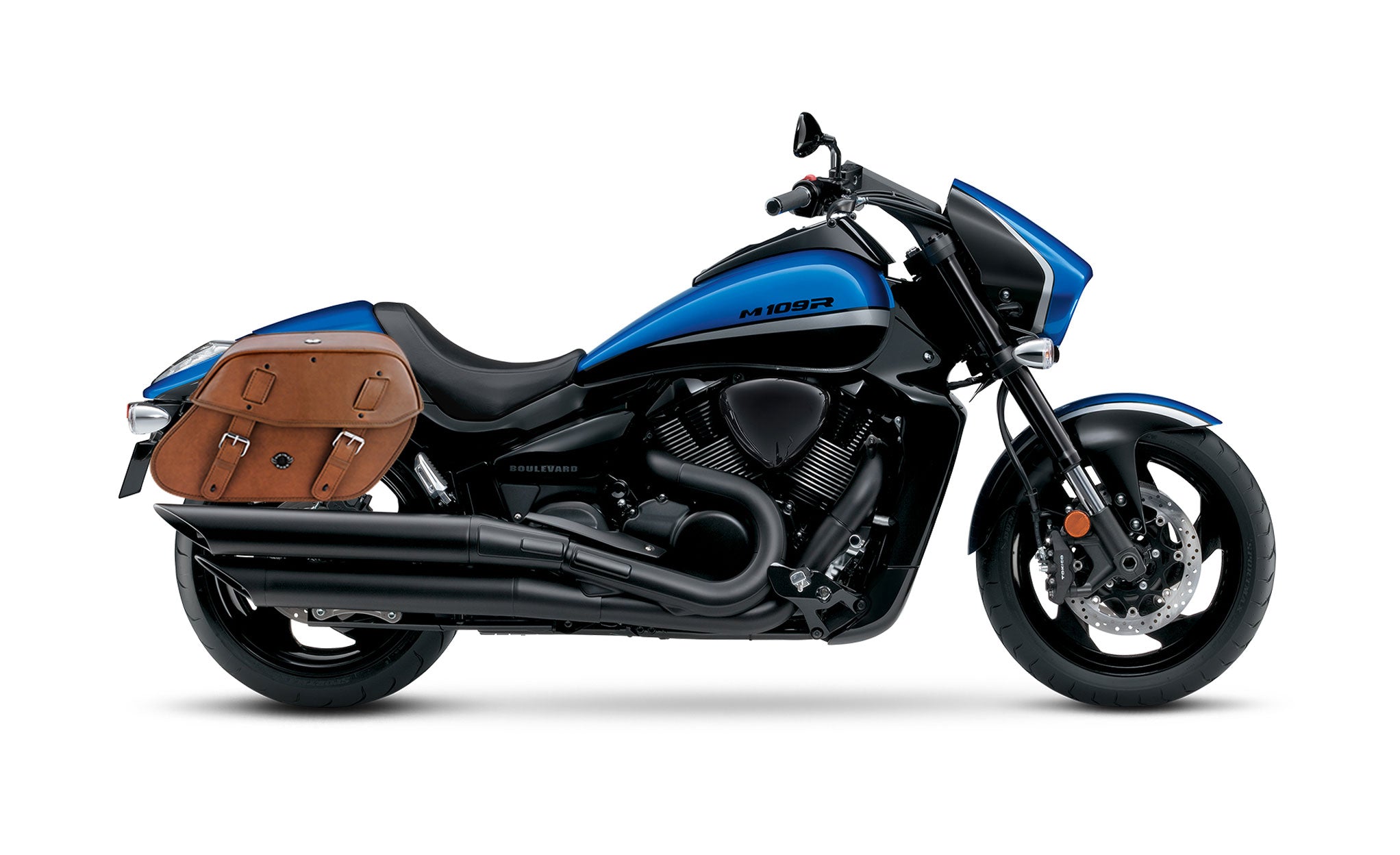 Viking Odin Brown Large Suzuki Boulevard M109 Vzr1800 Leather Motorcycle Saddlebags on Bike Photo @expand
