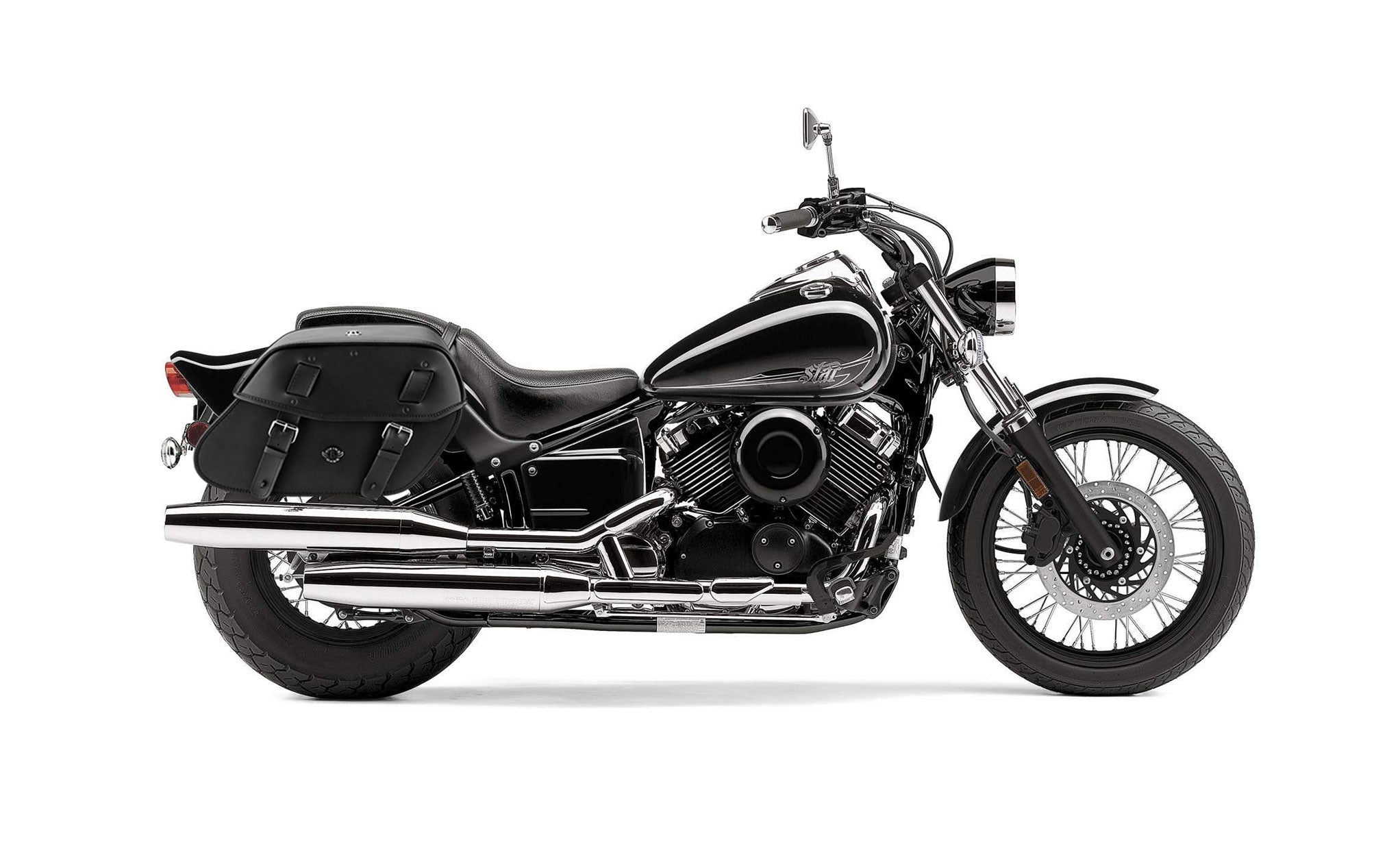 Viking Odin Large Yamaha V Star 650 Custom Xvs65T Leather Motorcycle Saddlebags on Bike Photo @expand