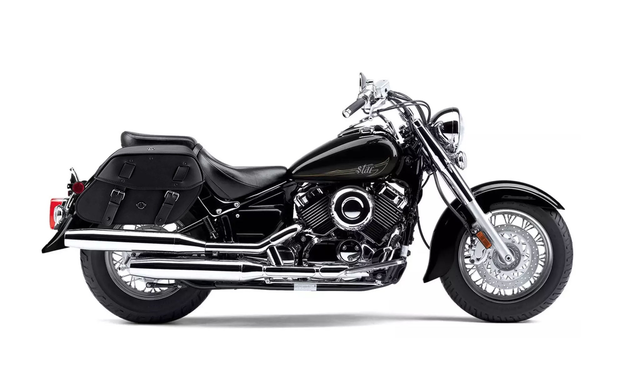 Viking Odin Large Yamaha V Star 650 Classic Xvs65A Leather Motorcycle Saddlebags on Bike Photo @expand
