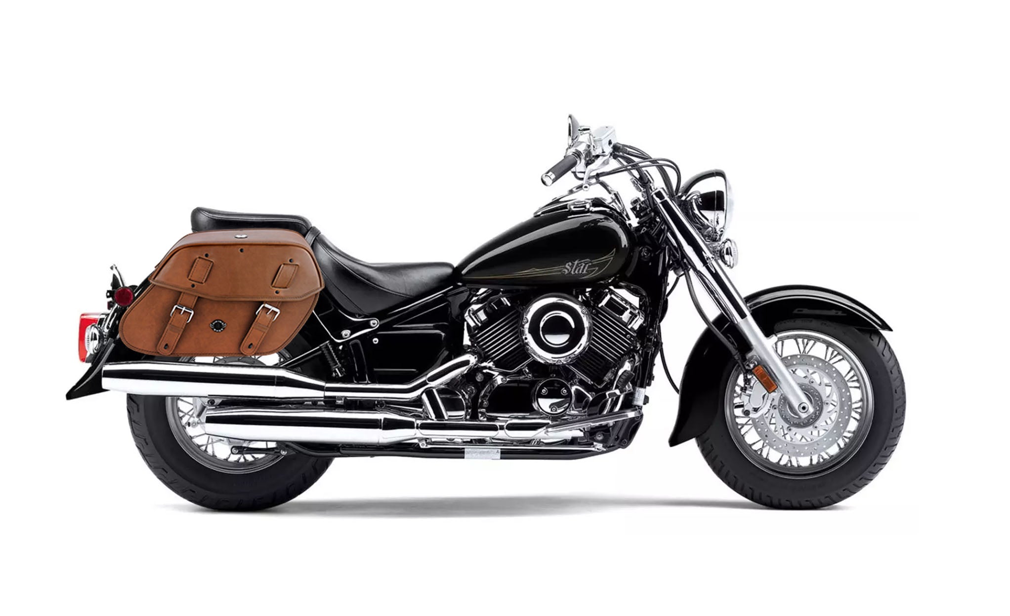 Viking Odin Brown Large Yamaha V Star 650 Classic Xvs65A Leather Motorcycle Saddlebags on Bike Photo @expand