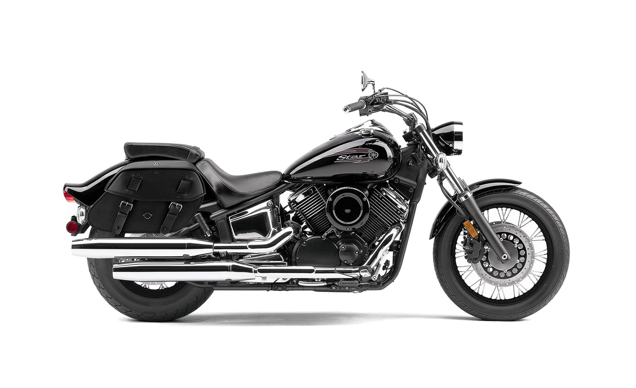 Viking Odin Large Yamaha V Star 1100 Custom Xvs11T Leather Motorcycle Saddlebags on Bike Photo @expand