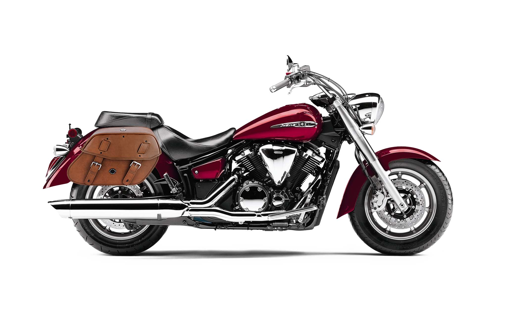 Viking Odin Brown Large Yamaha V Star 1300 Classic Xvs1300A Leather Motorcycle Saddlebags on Bike Photo @expand
