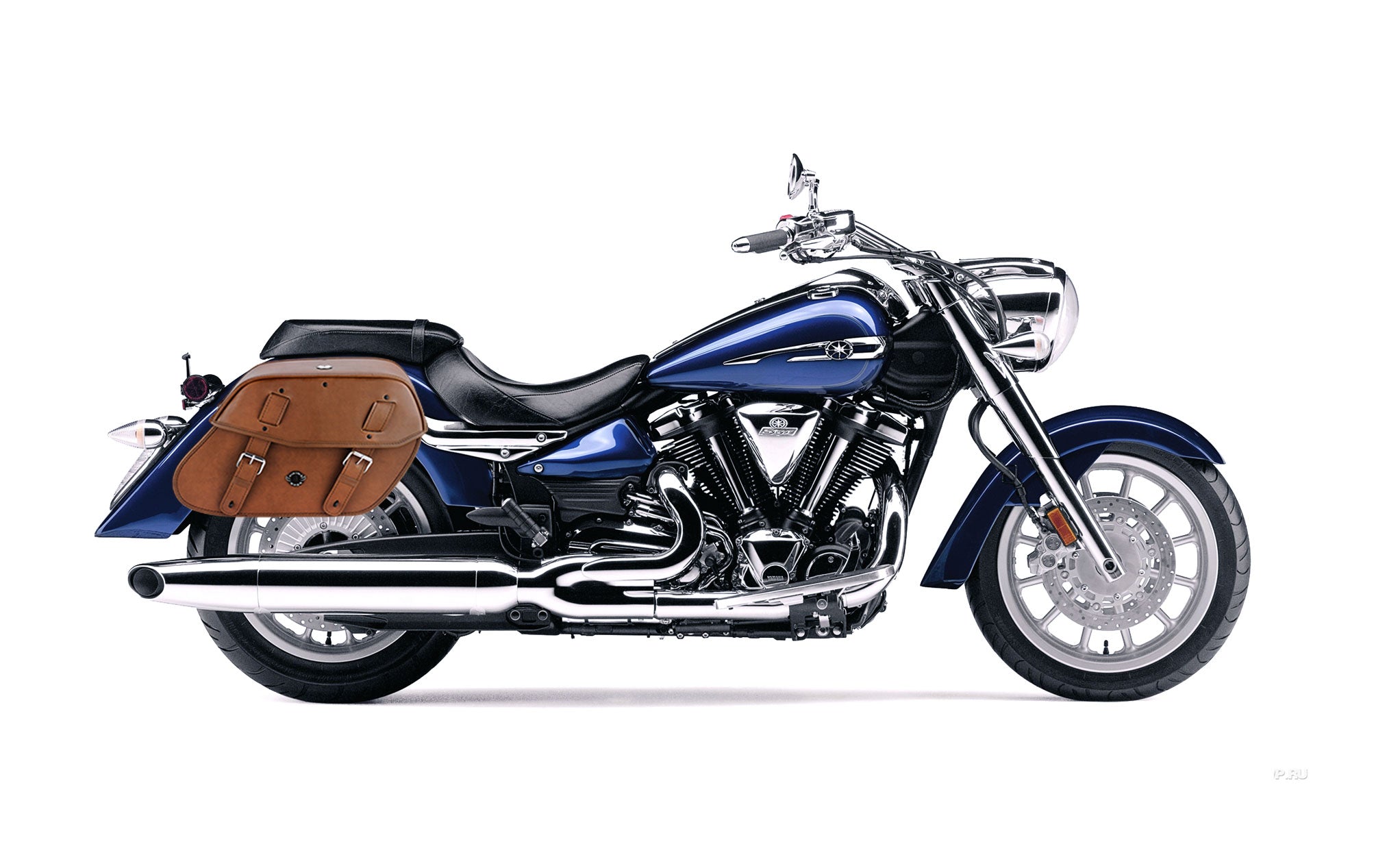 Viking Odin Brown Large Yamaha Stratoliner Xv 1900 Leather Motorcycle Saddlebags on Bike Photo @expand
