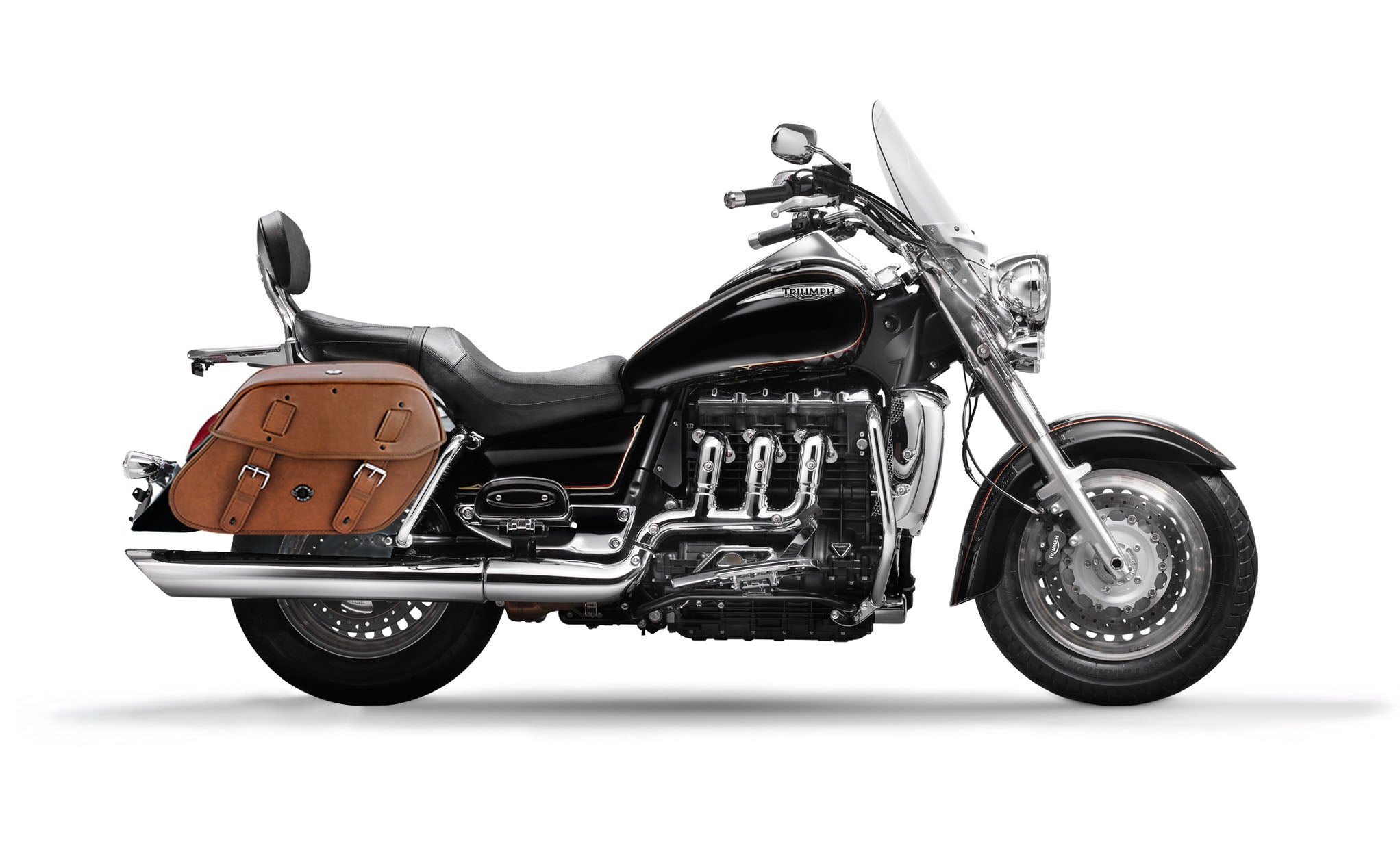 Viking Odin Brown Large Triumph Rocket Iii Touring Leather Motorcycle Saddlebags on Bike Photo @expand
