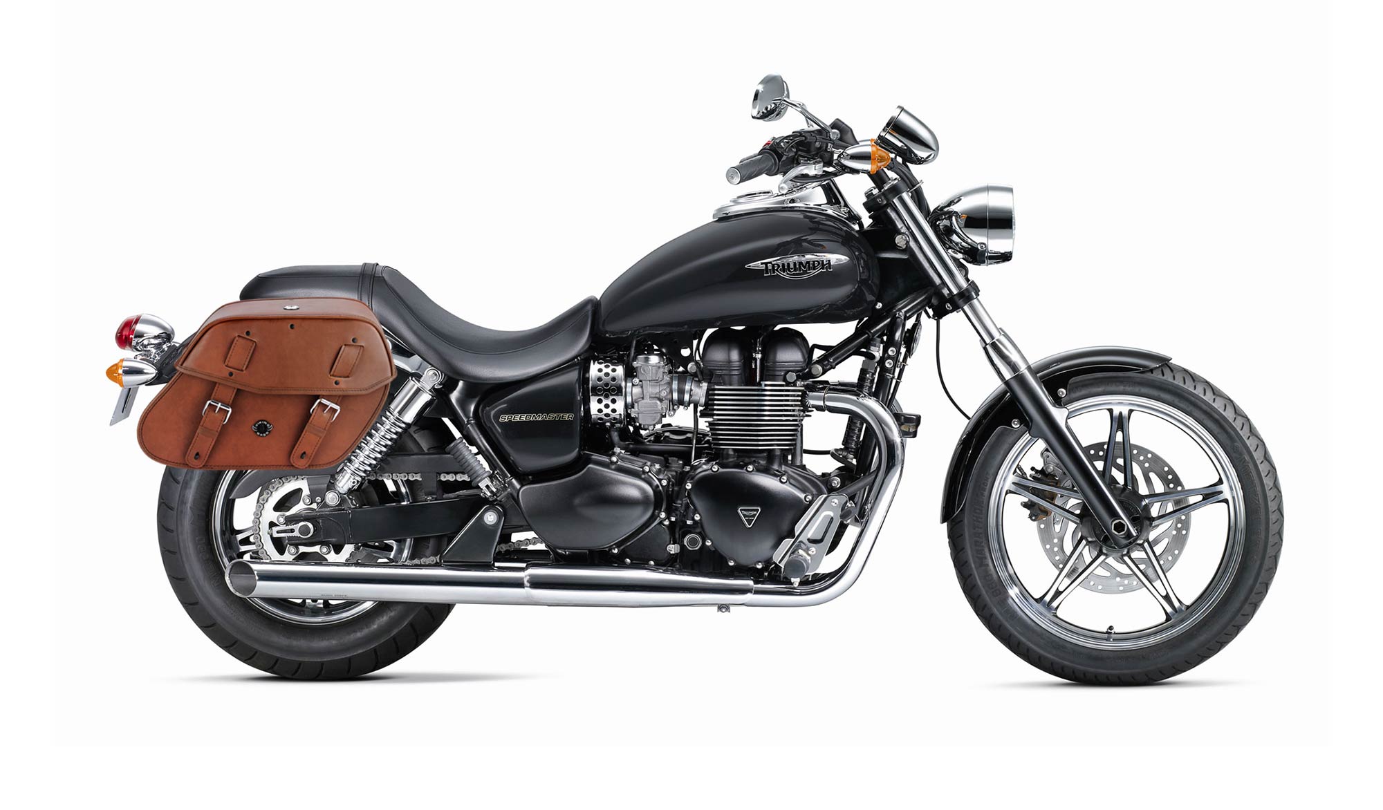 Viking Odin Brown Large Triumph Speedmaster Leather Motorcycle Saddlebags on Bike Photo @expand