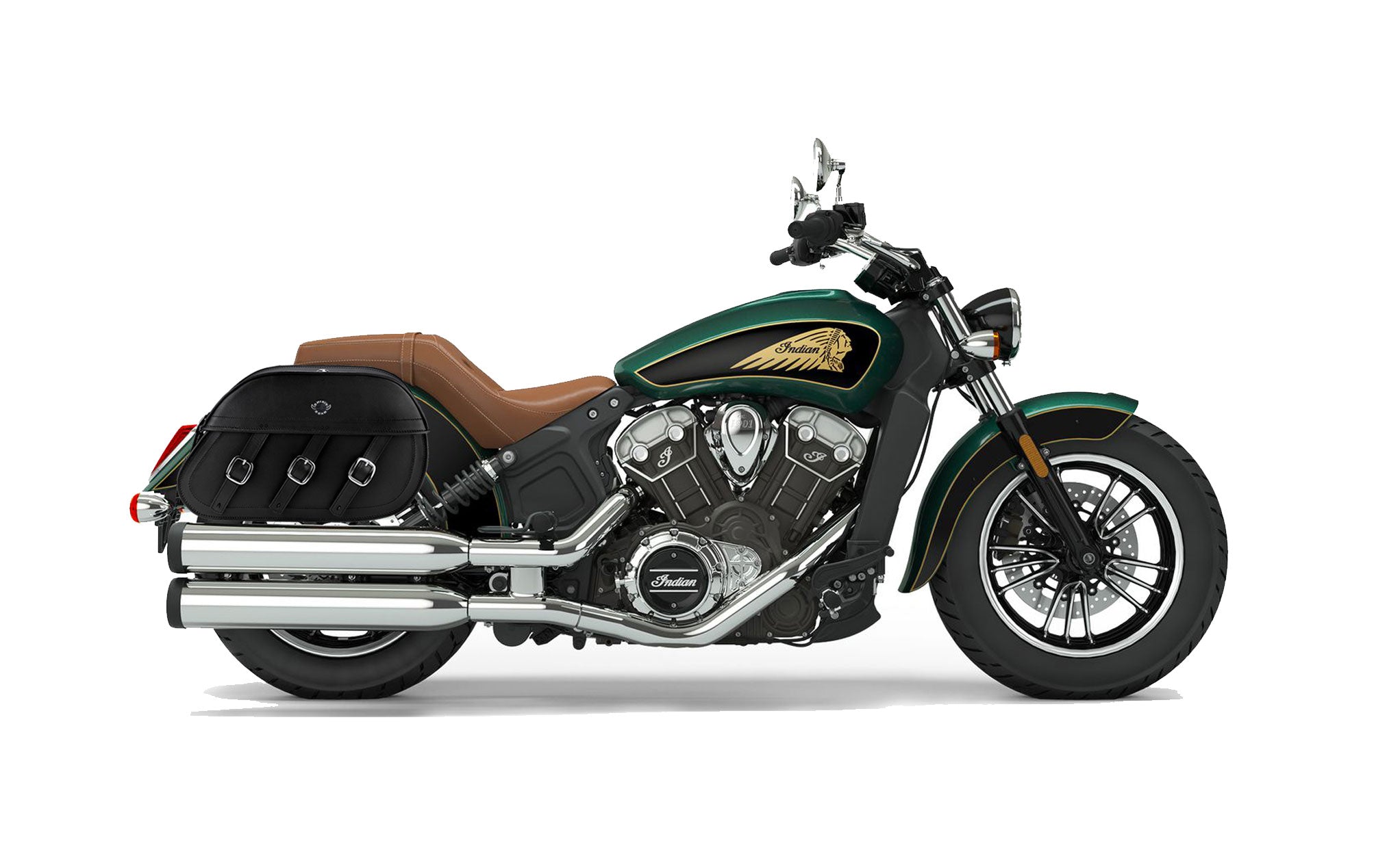 Viking Trianon Extra Large Indian Scout Leather Motorcycle Saddlebags on Bike Photo @expand