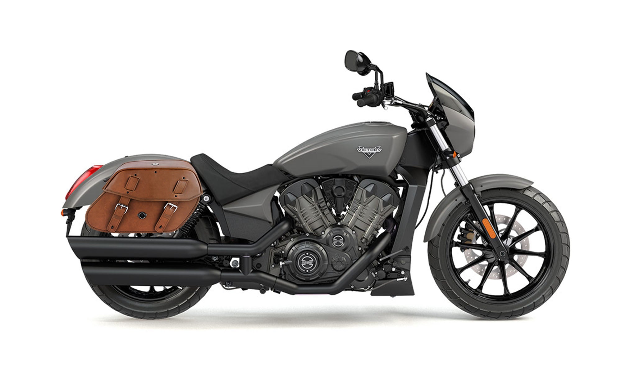 Viking Odin Brown Large Victory Octane Leather Motorcycle Saddlebags on Bike Photo @expand