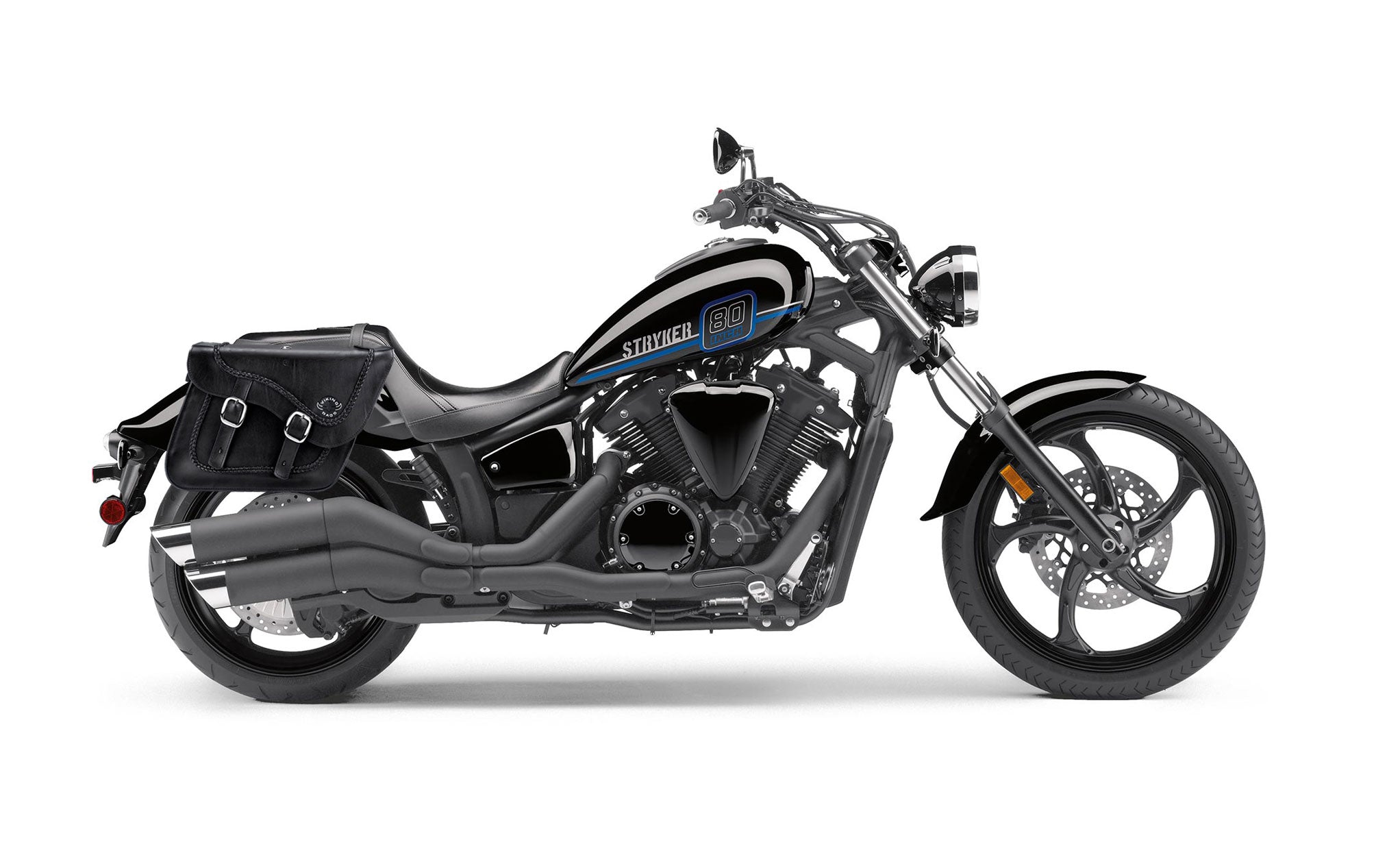 Viking Americano Yamaha Stryker Braided Large Leather Motorcycle Saddlebags on Bike Photo @expand