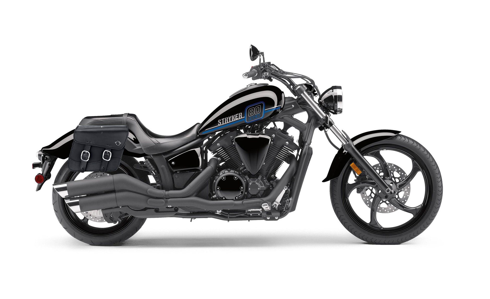 Viking Thor Medium Yamaha Stryker Leather Motorcycle Saddlebags on Bike Photo @expand