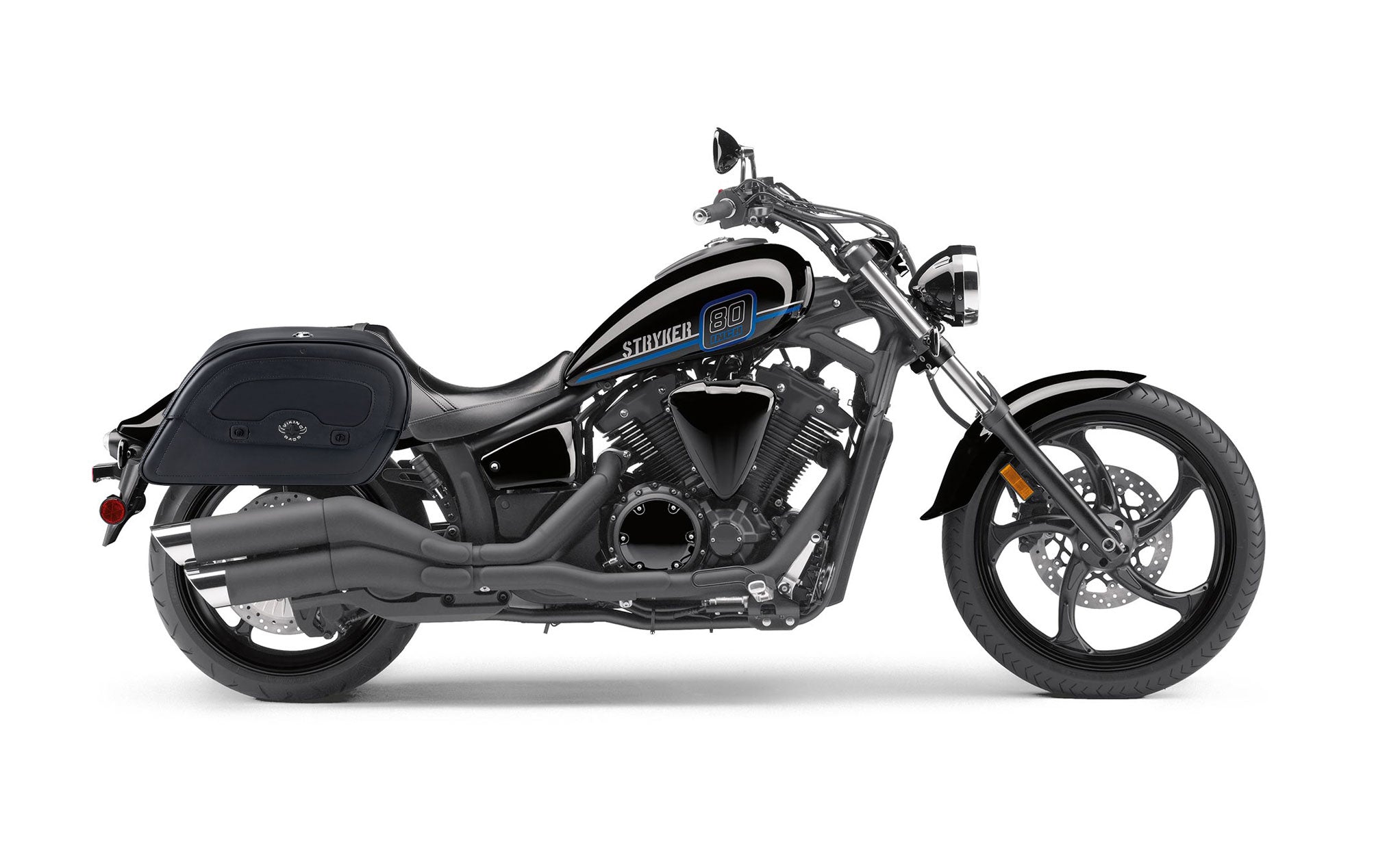 Viking Warrior Large Yamaha Stryker Leather Motorcycle Saddlebags on Bike Photo @expand