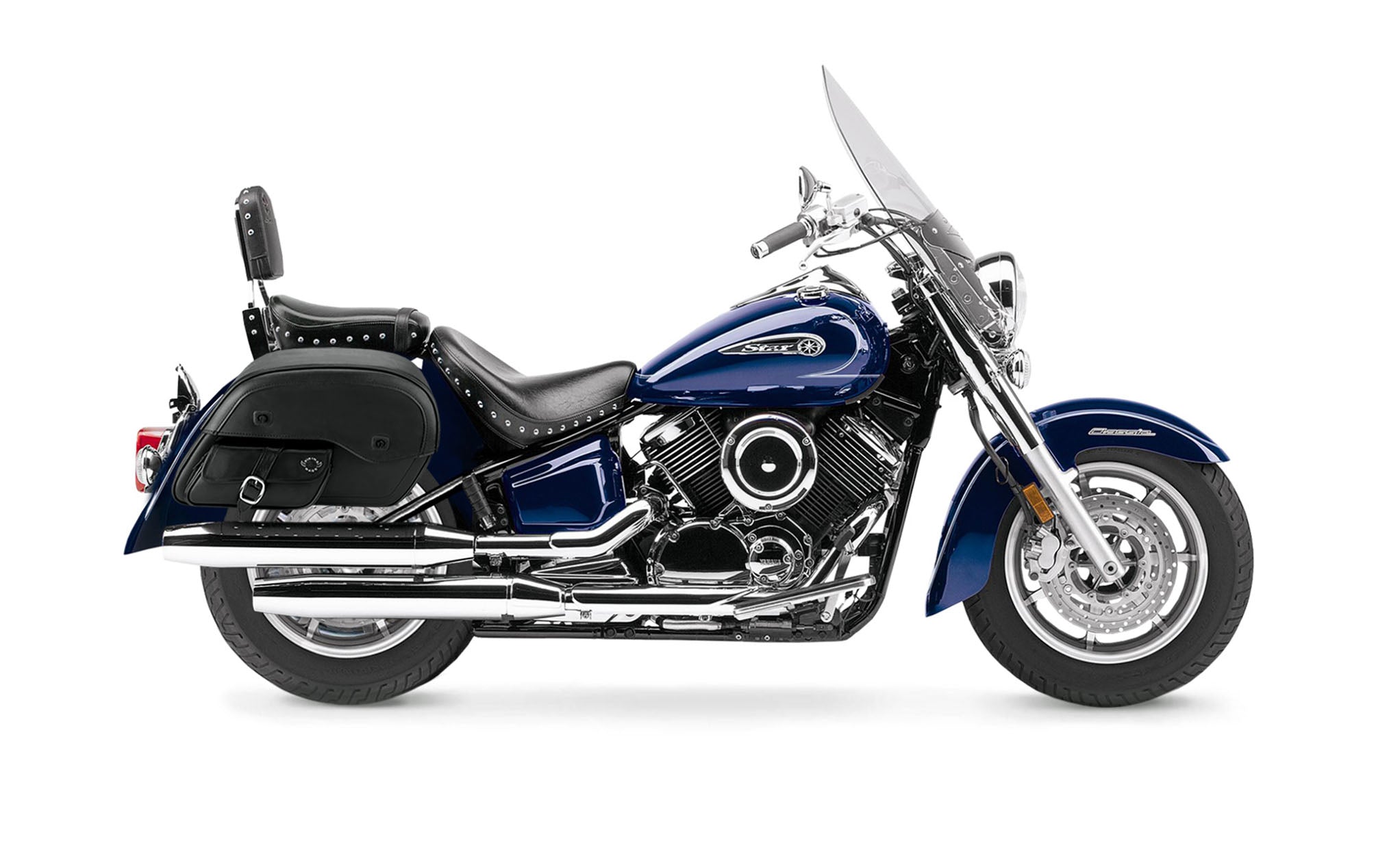 Viking Dweller Side Pocket Large Yamaha Silverado Leather Motorcycle Saddlebags on Bike Photo @expand