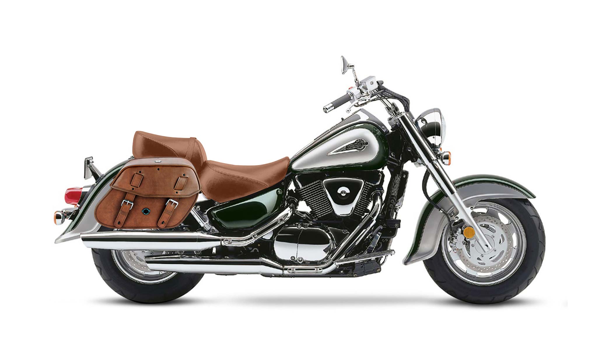 Viking Odin Brown Large Suzuki Intruder 1500 Vl1500 Leather Motorcycle Saddlebags on Bike Photo @expand