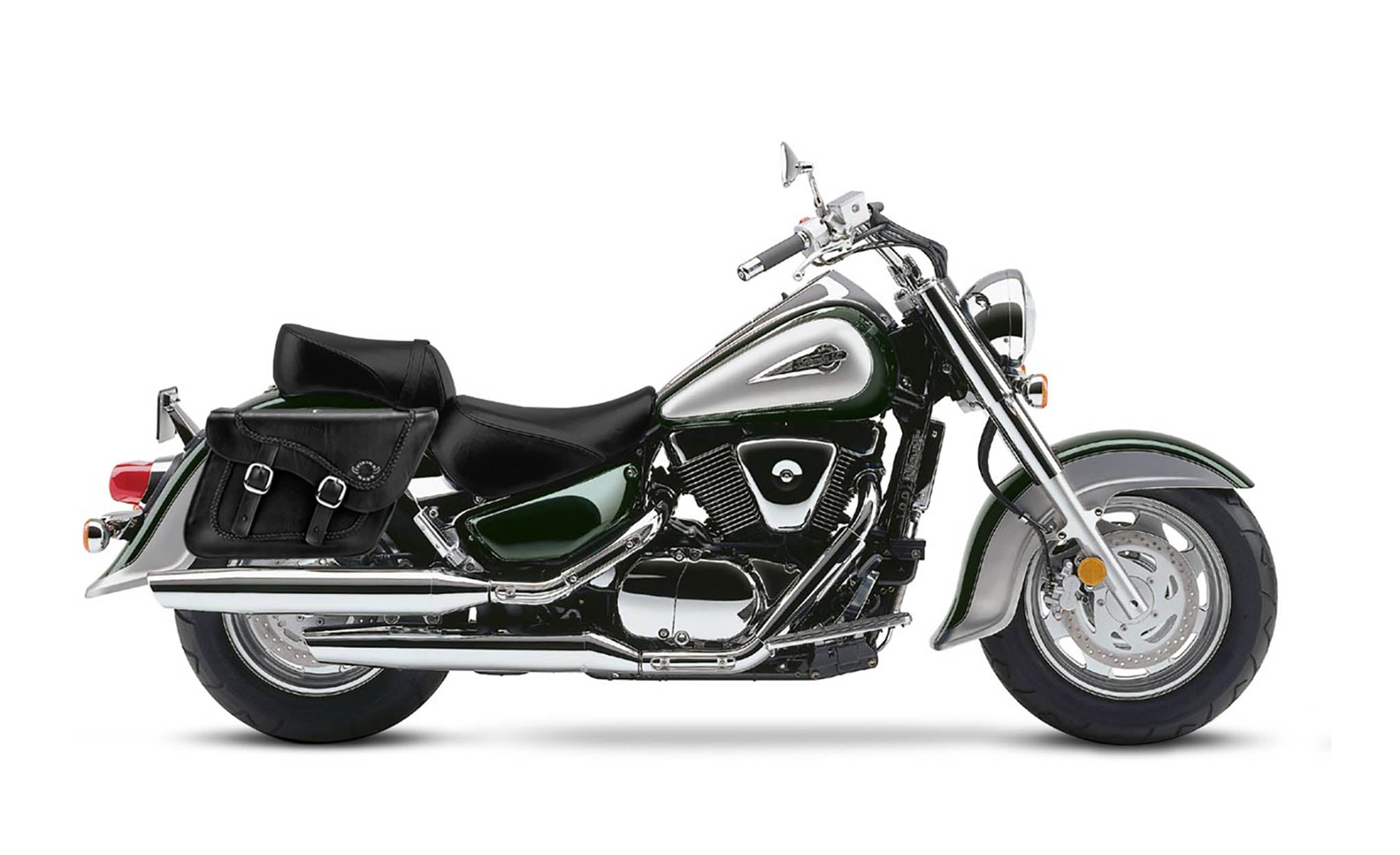 Viking Americano Suzuki Intruder 1500 Vl1500 Braided Large Leather Motorcycle Saddlebags on Bike Photo @expand