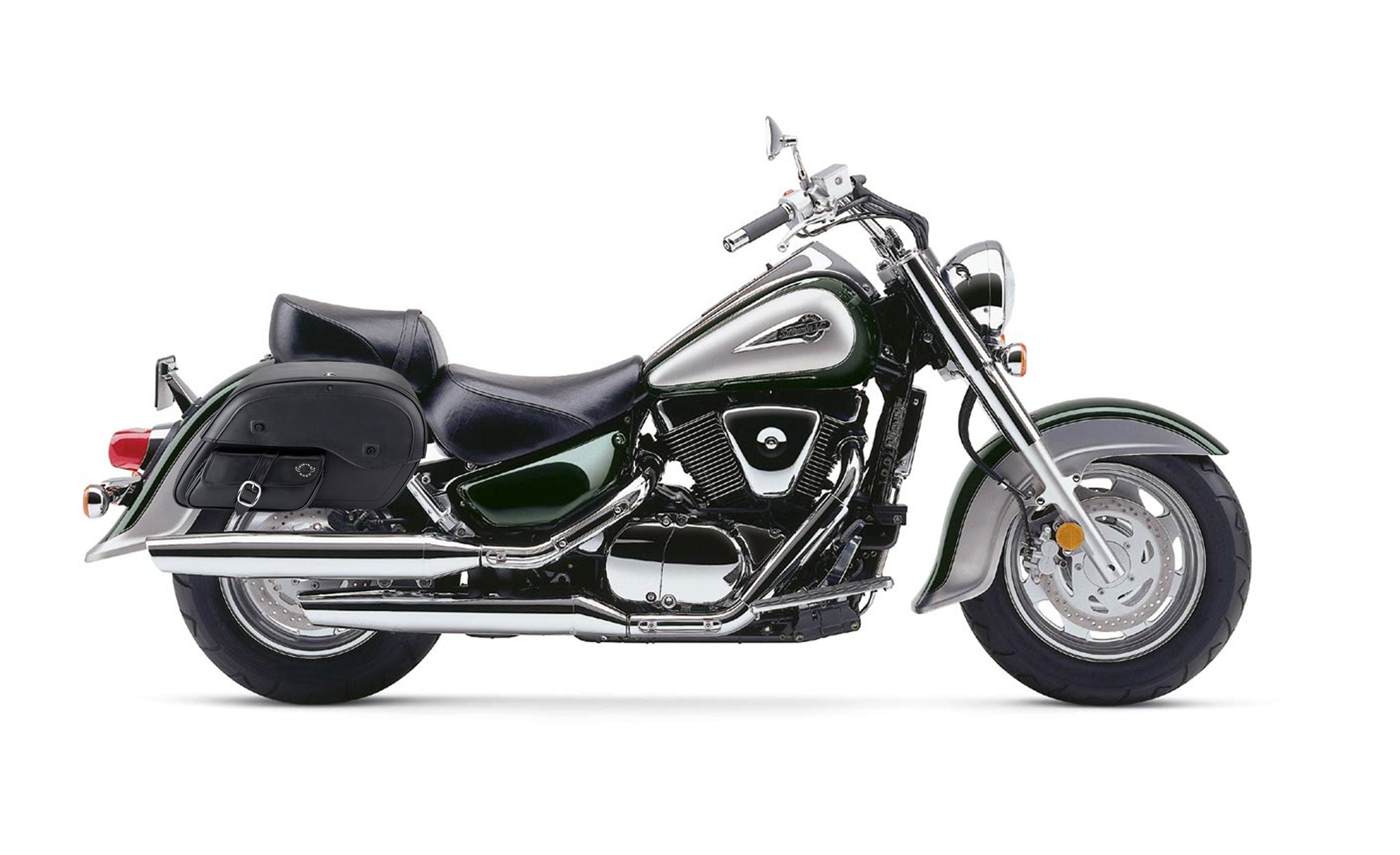 Viking Essential Side Pocket Large Suzuki Intruder 1500 Vl1500 Leather Motorcycle Saddlebags on Bike Photo @expand
