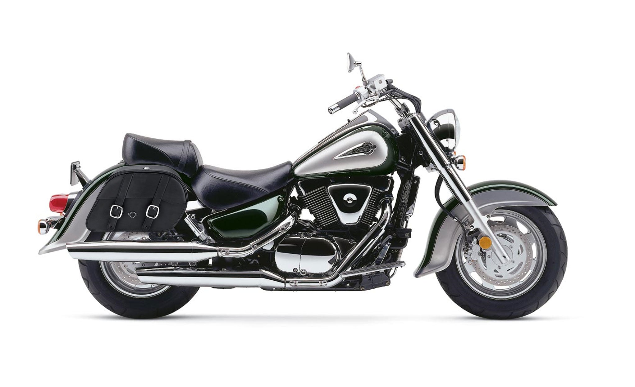 Viking Skarner Medium Lockable Suzuki Intruder 1500 Vl1500 Leather Motorcycle Saddlebags on Bike Photo @expand