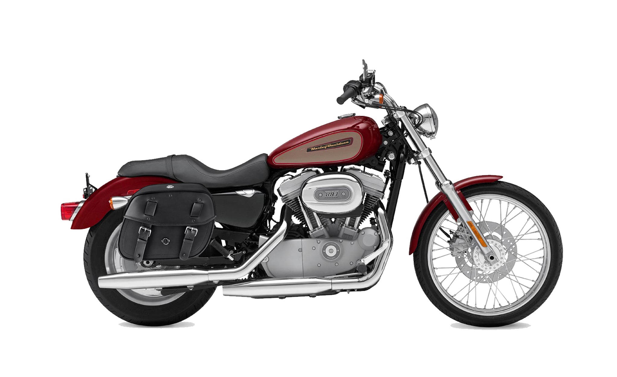 25L - Arch Large Shock Cutout Leather Motorcycle Saddlebags for Harley Sportster 883 Custom XL883C/XLH883C Bag on Bike @expand