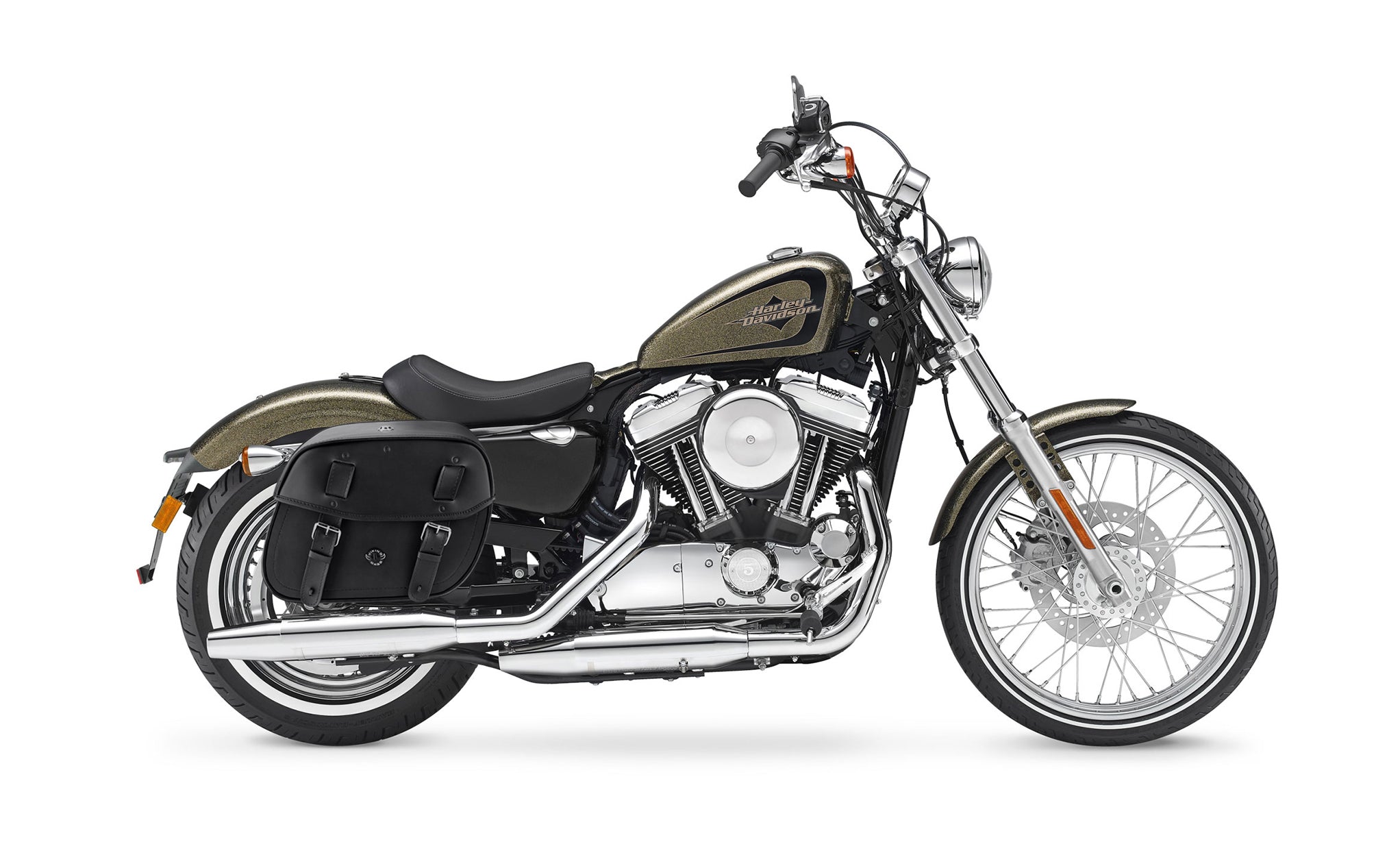 Viking Arch Large Shock Cutout Leather Motorcycle Saddlebags For Harley Sportster 72 Xl1200V Bag on Bike @expand