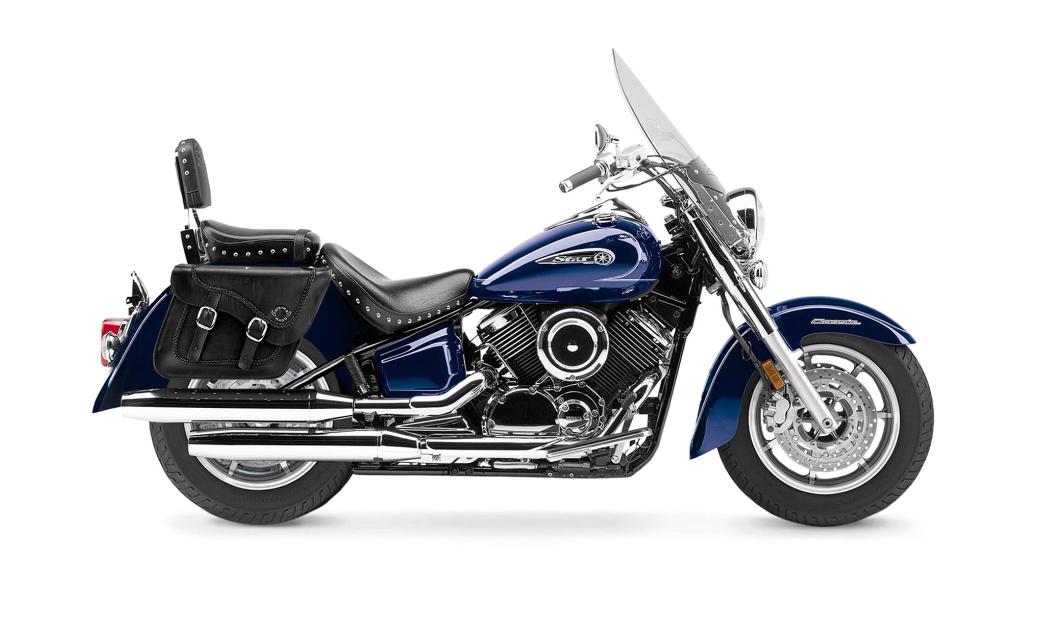 Viking Americano Yamaha Silverado Braided Large Leather Motorcycle Saddlebags on Bike Photo @expand